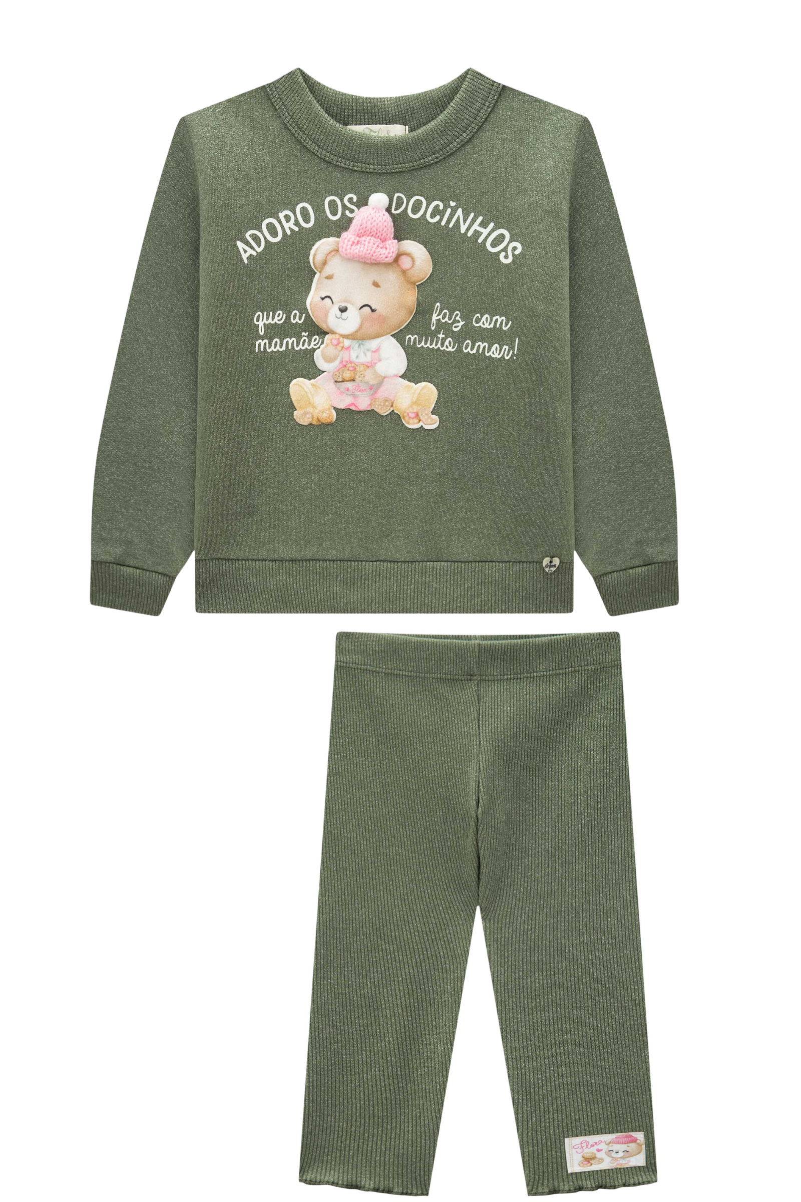 Conjunto de Blusão em Moletom Diferenciado com Pelúcia e Calça Legging em Ribana Canelada 89646 Infanti Bebê Menina