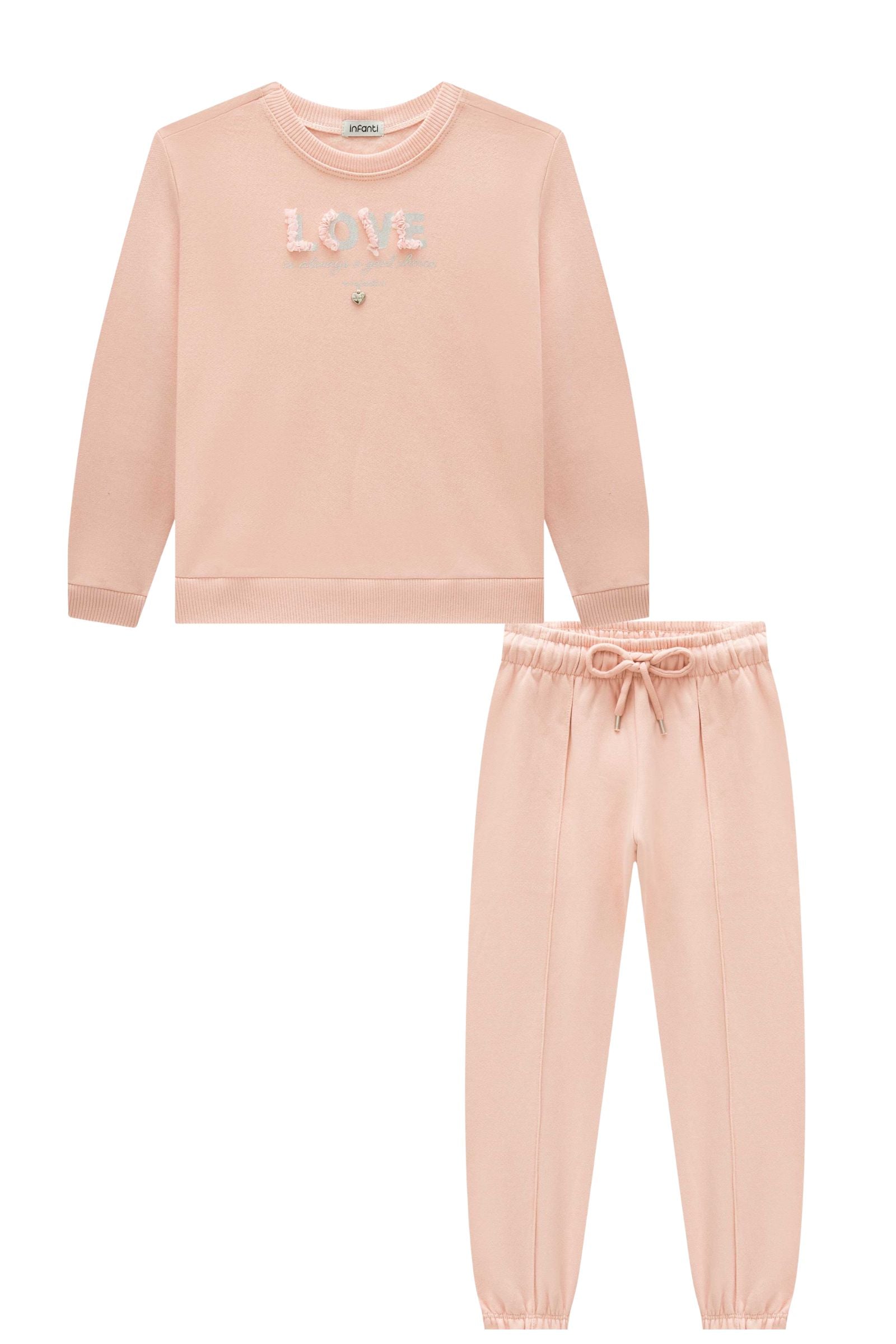 Conjunto de Blusão e Calça Jogger em Moletom com Pelúcia 91944 Infanti Infantil Menina