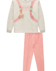 Conjunto de Blusão em Moletom Linho sem Pelúcia e Calça Legging em Moletwill 91808 Infanti Infantil Menina