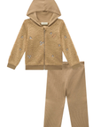 Conjunto Jaqueta em Pelo Carneirinho Bordado e Calça Legging em Ribana Canelada 91332 Infanti Bebê Menina