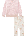 Conjunto de Blusão em Pelo Flores e Calça Legging em Termoskin Peluciado 92143 Infanti Infantil Menina