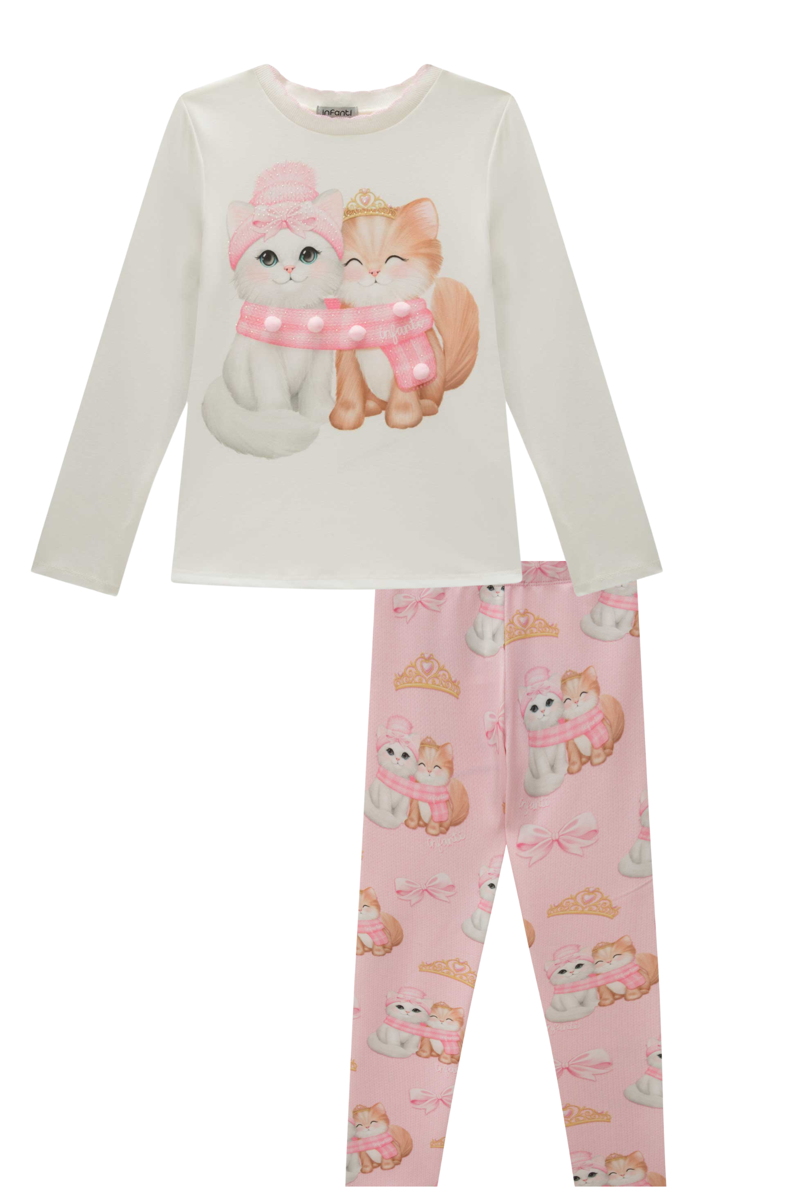 Conjunto de Blusa Alongada em Cotton e Calça Legging em Molecotton 89739 Infanti Infantil Menina