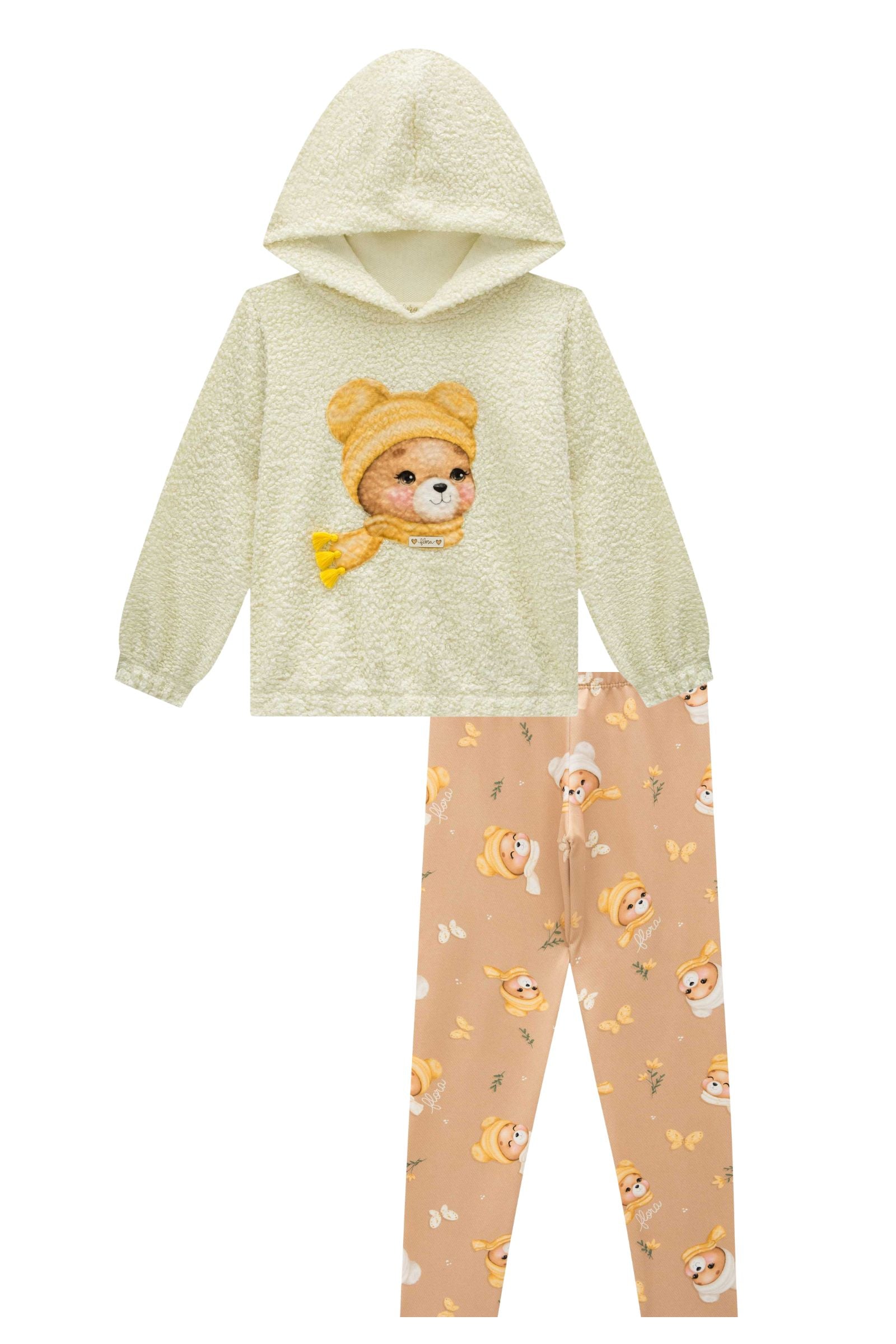 Conjunto de Blusão em Pelo Teddy e Calça Legging em Termoskin Peluciado 92472 Infanti Infantil Menina