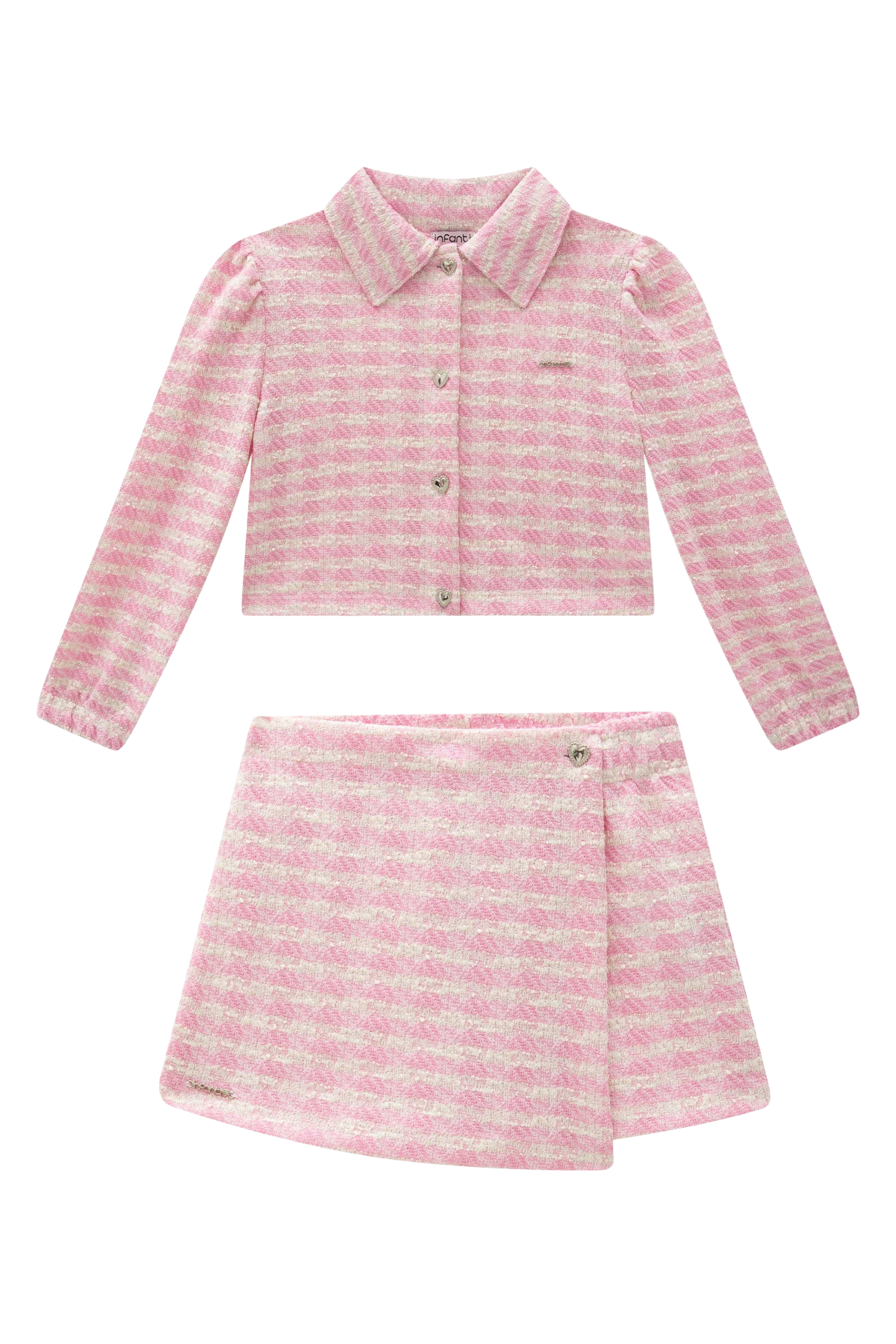 Conjunto de Jaqueta Boxy e Short Saia em Malha Tweed 89678 Infanti Infantil Menina