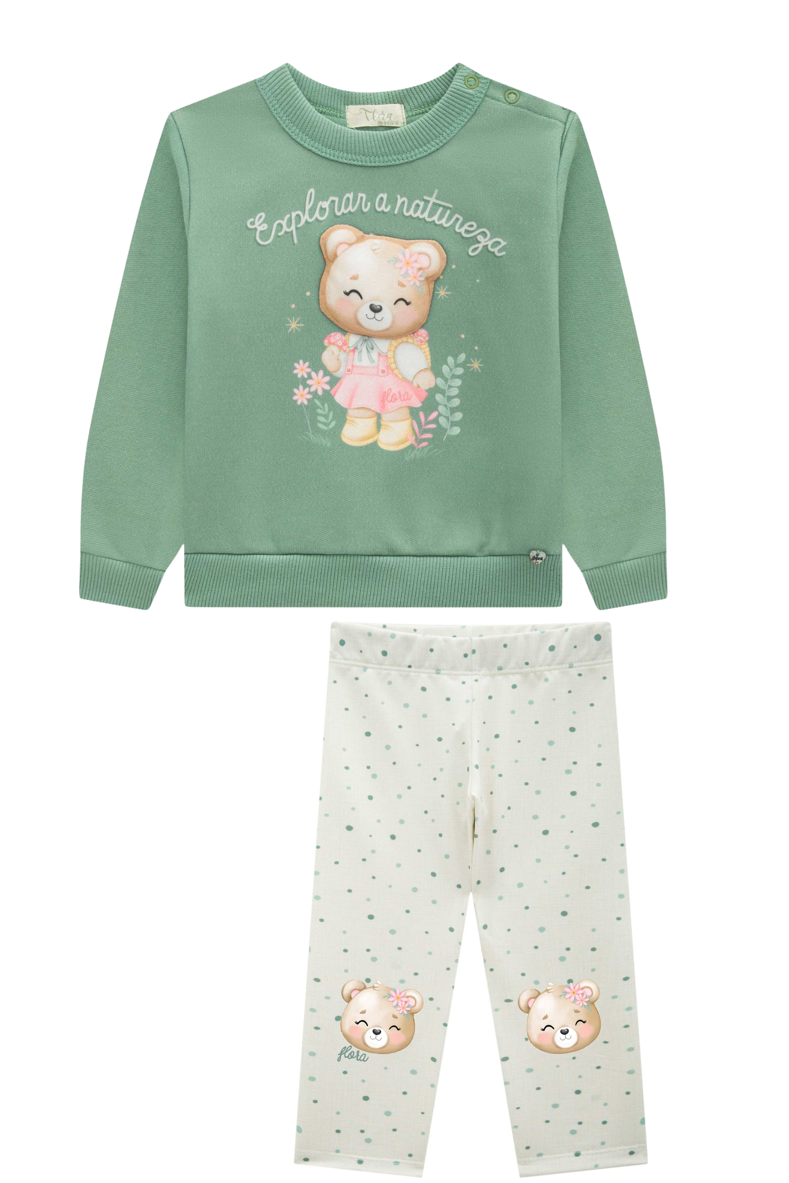 Conjunto de Blusão em Moletom com Pelúcia e Calça Legging em Termoskin Peluciado 89645 Infanti Bebê Menina