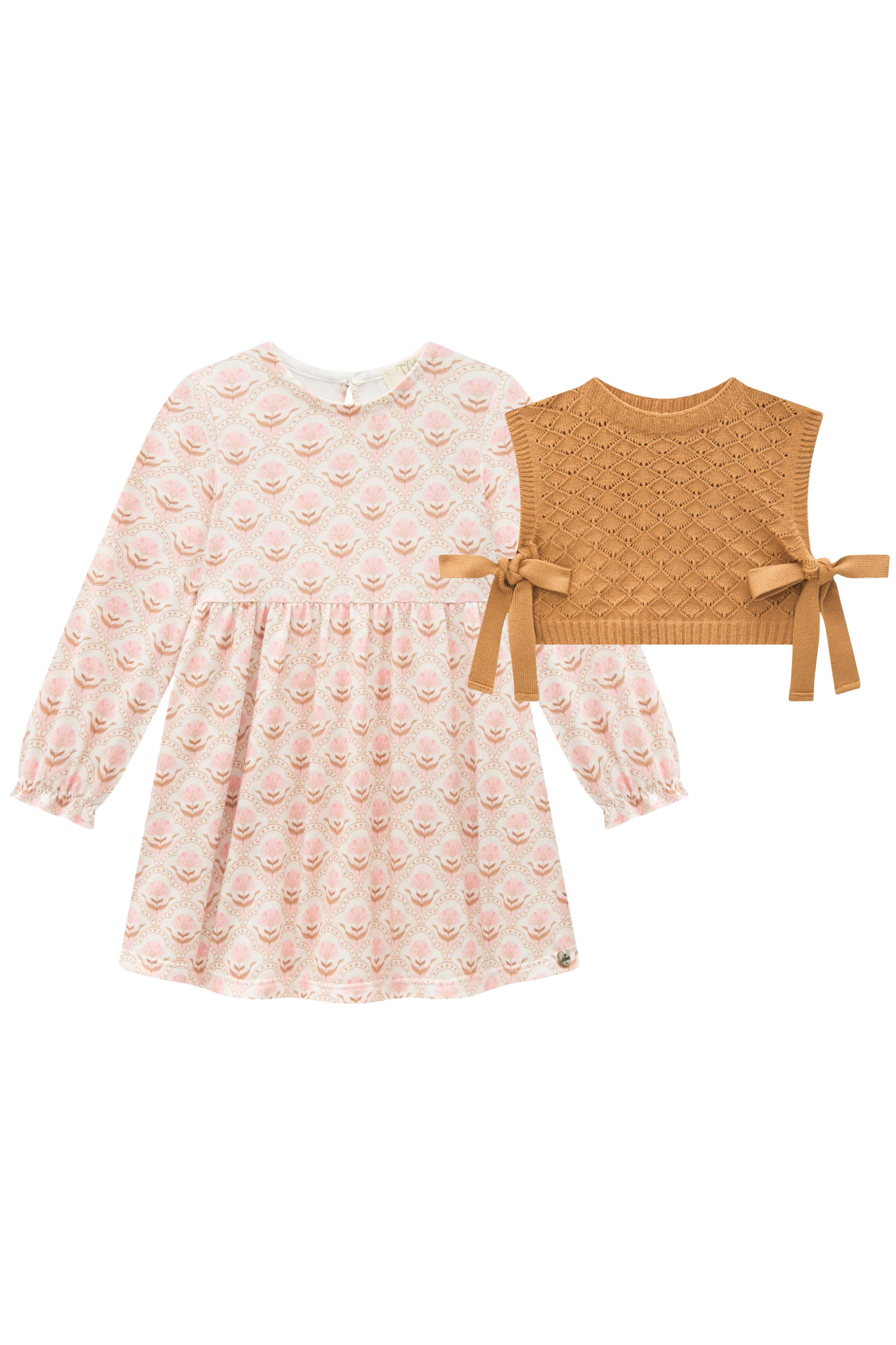 Vestido em Malha Comfy com Colete em Tricot 87538 Infanti Bebê Menina