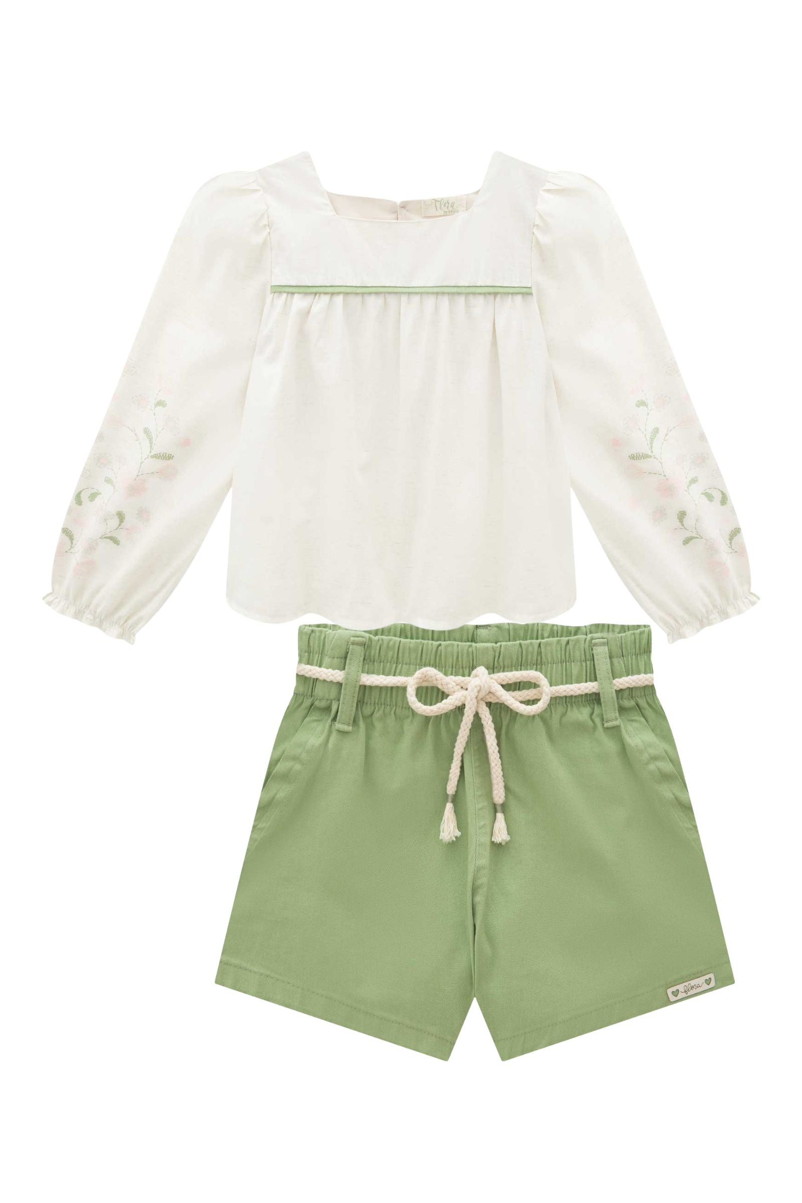 Conjunto de Bata em Linho Deluxe e Shorts em Sarja com Elastano 91840 Infanti Infantil Menina