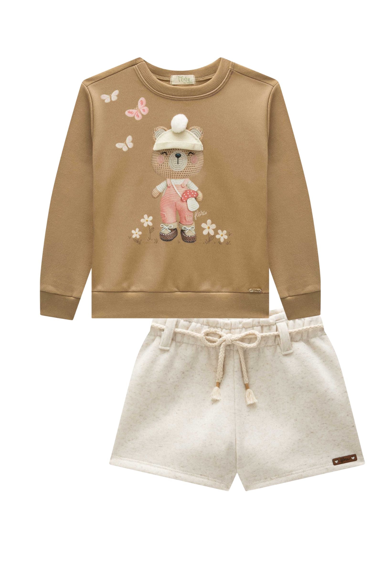 Conjunto de Blusão e Shorts em Moletom com Pelúcia 90577 Infanti Infantil Menina
