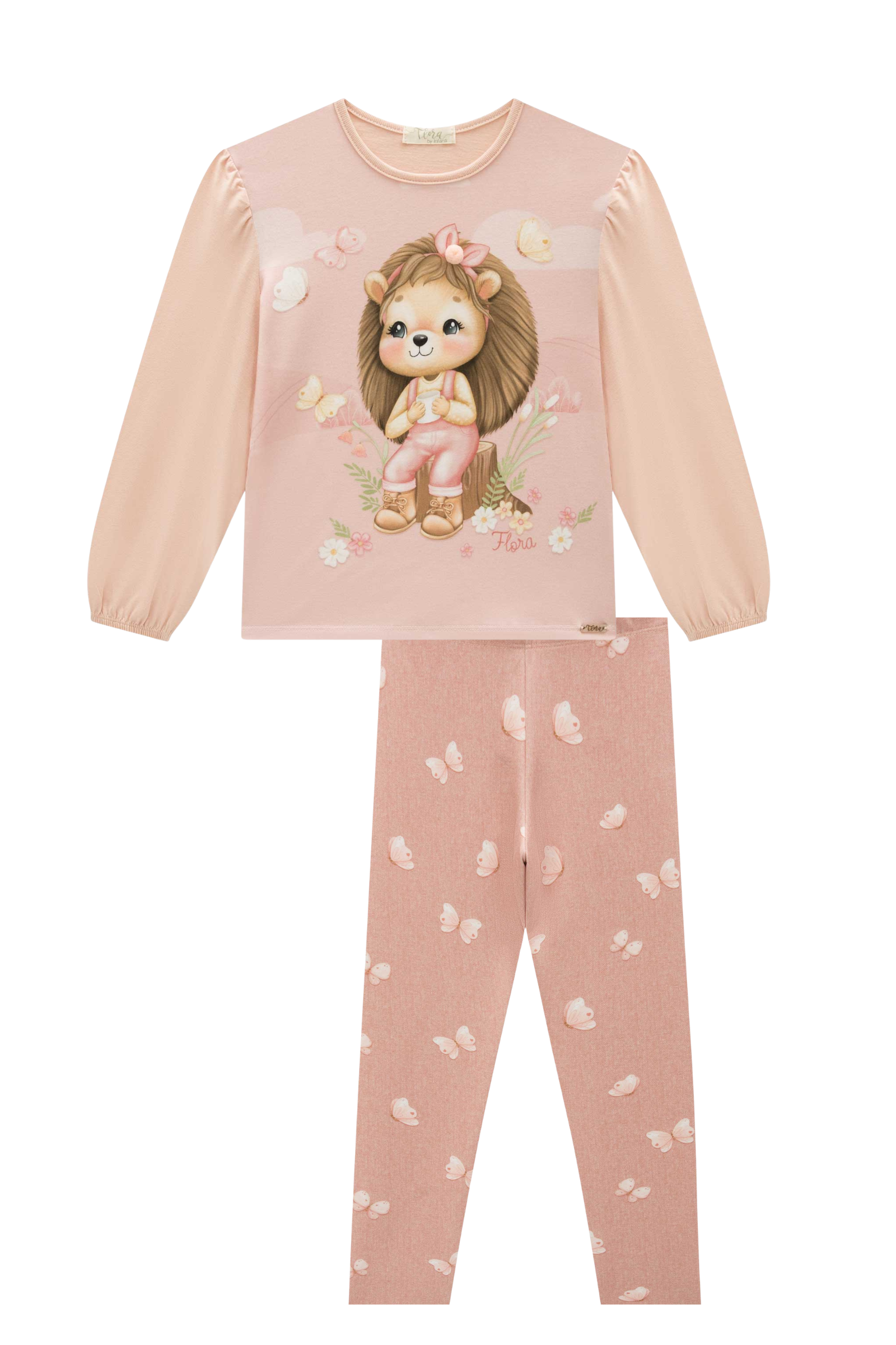 Conjunto de Blusa Alongada em Meia Malha com Calça Legging em Fly Tech 89425 Infanti Infantil Menina