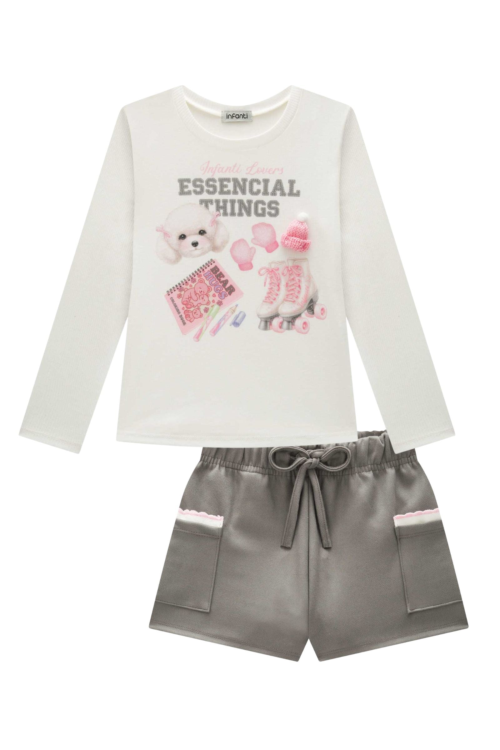 Conjunto de Blusa em Canelado Liz e Shorts em Suede Twill 92595 Infanti Infantil Menina