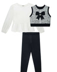 Trio de Blusa em Malha Comfy Colete em Molecotton e Calça Legging em Fly Tech 92495 Infanti Infantil Menina