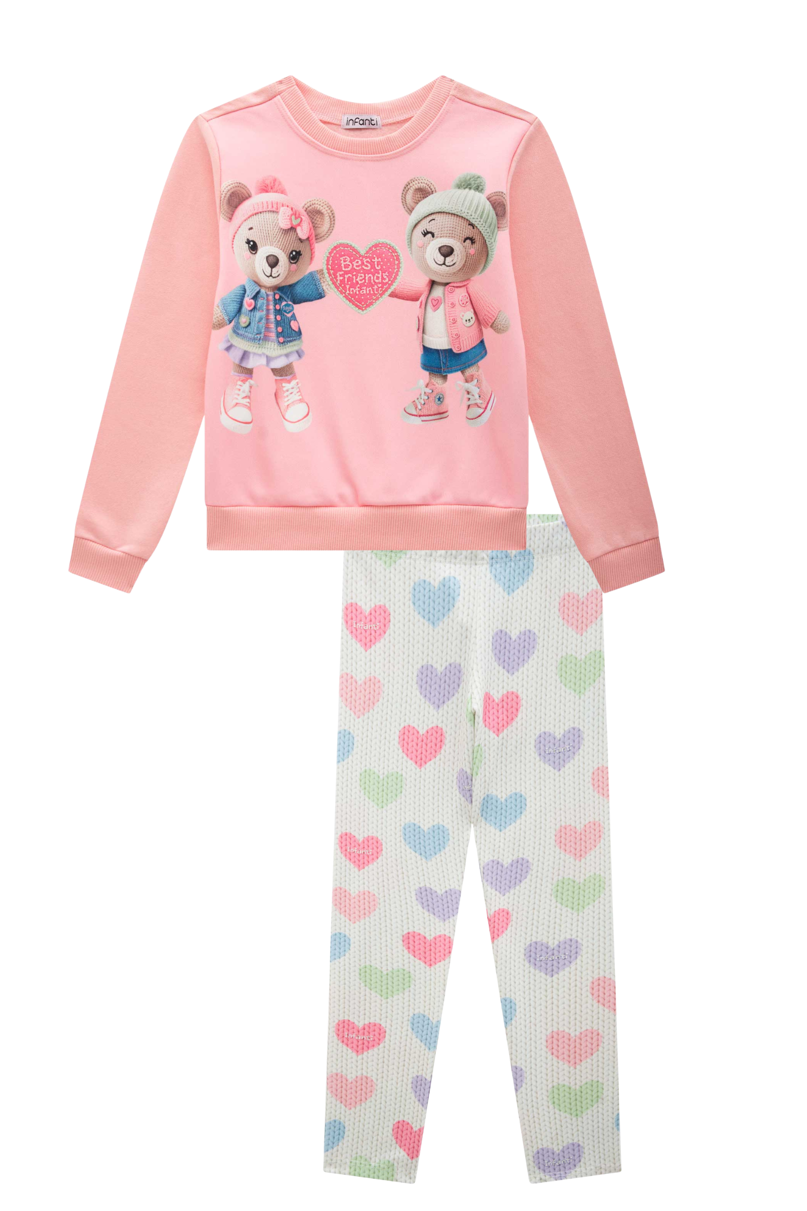 Conjunto de Blusão em Moletom com Pelúcia e Calça Legging em Termosking Peluciado 90812 Infanti Infantil Menina