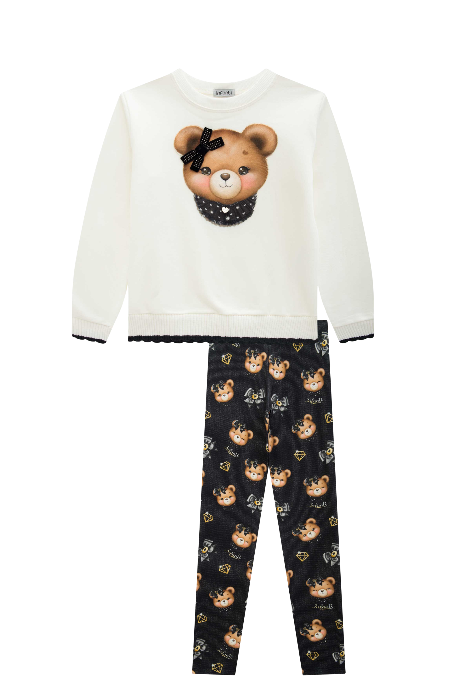 Conjunto de Blusão em Moletom com Pelúcia e Calça Legging em Termoskin Peluciado 89753 Infanti Infantil Menina