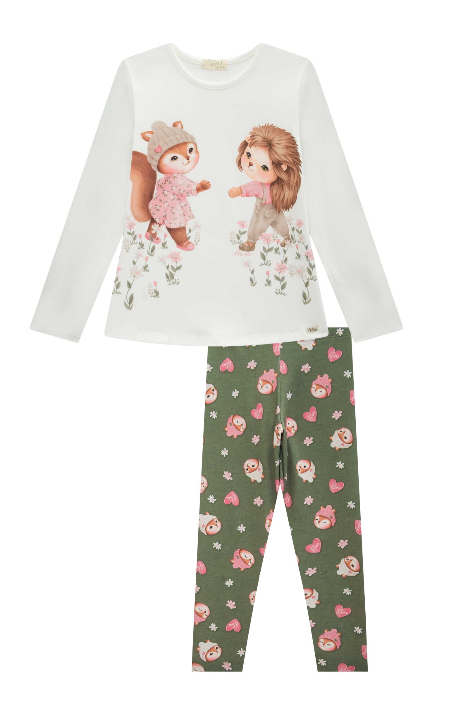 Conjunto de Blusa Alongada em Cotton com Calça Legging em Molecotton 89436 Infanti Infantil Menina