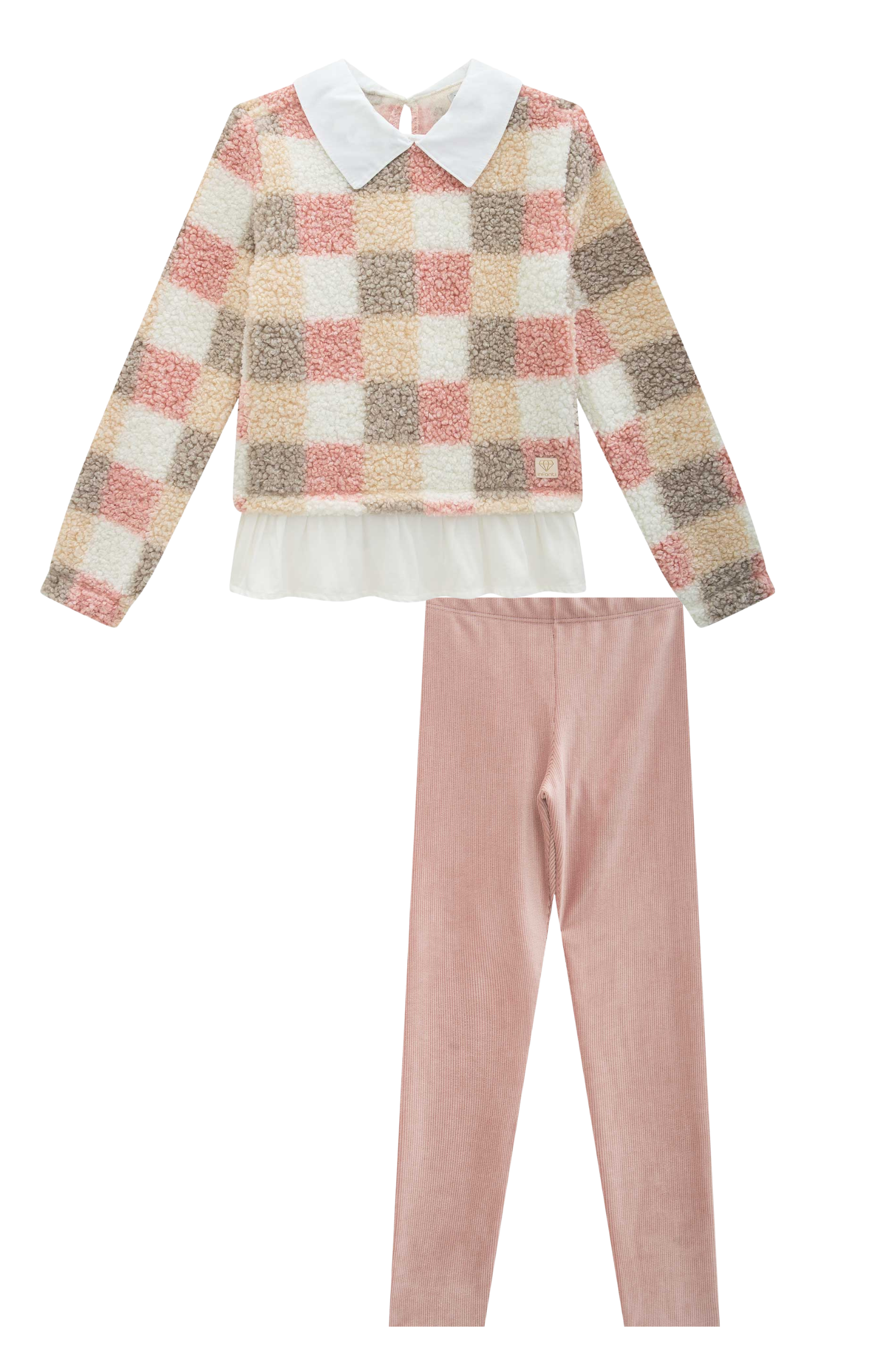 Conjunto de Blusão em Pelo Carneirinho e Calça Legging em Malha Cotelê 90794 Infanti Infantil Menina