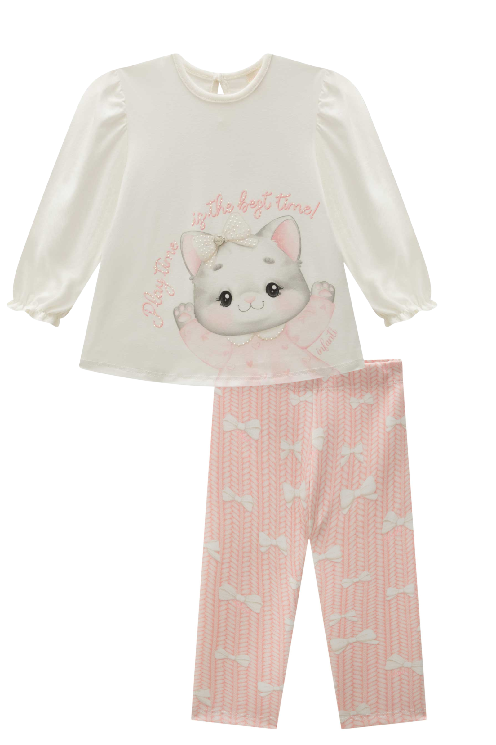Conjunto de Bata em Meia Malha com Calça Legging em Fly Tech 89978 Infanti Bebê Menina