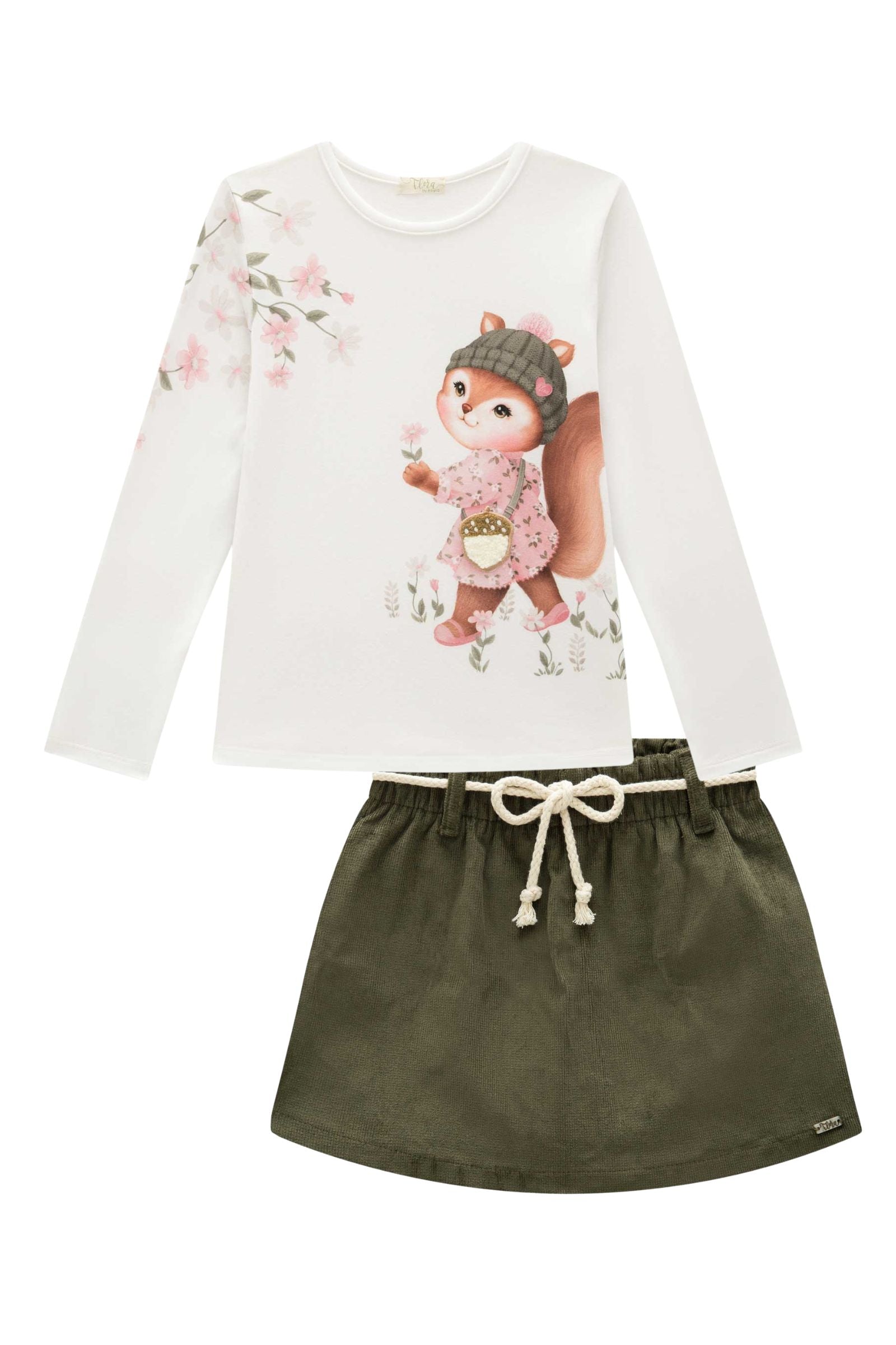 Conjunto de Blusa em Malha Comfy com Short Saia em Veludo Cotelê 92415 Infanti Infantil Menina