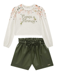 Conjunto de Blusa Boxy em Malha Fresh e Shorts em Couro Sintético 90496 Infanti Infantil Menina
