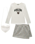 Conjunto de Blusa em Cotton e Short Saia em Malha Jacquard Kim. Acompanha Bolsa em Pelo 92677 Infanti Infantil Menina