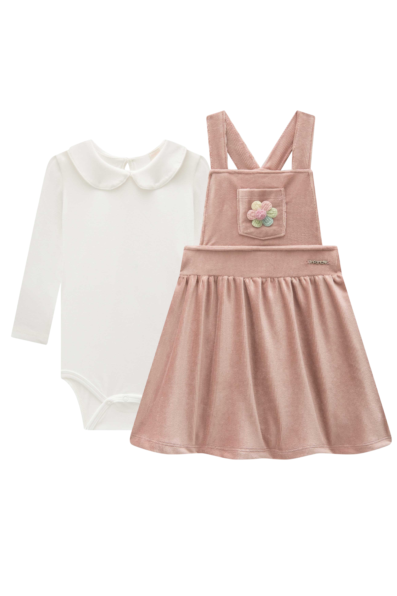 Conjunto de Body em Cotton com Salopete em Malha Cotelê 89933 Infanti Bebê Menina