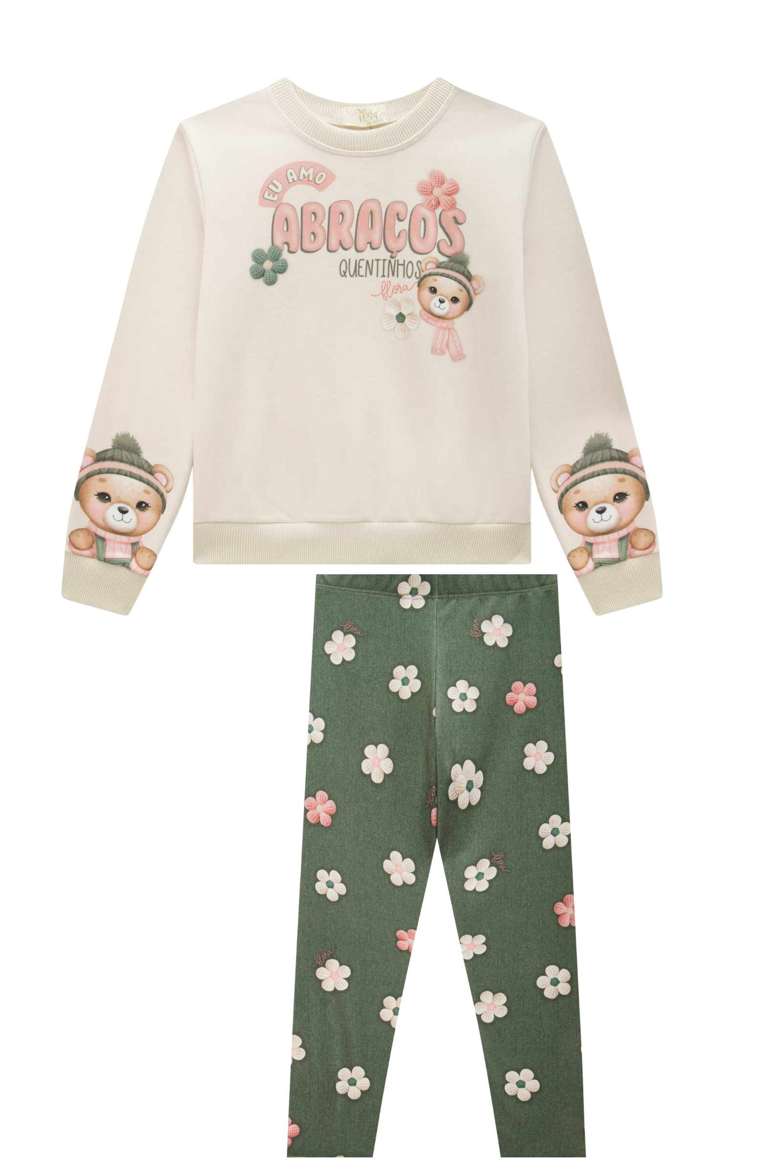 Conjunto de Blusão em Moletom com Pelúcia e Calça Legging em Termoskin Peluciado 89623 Infanti Infantil Menina