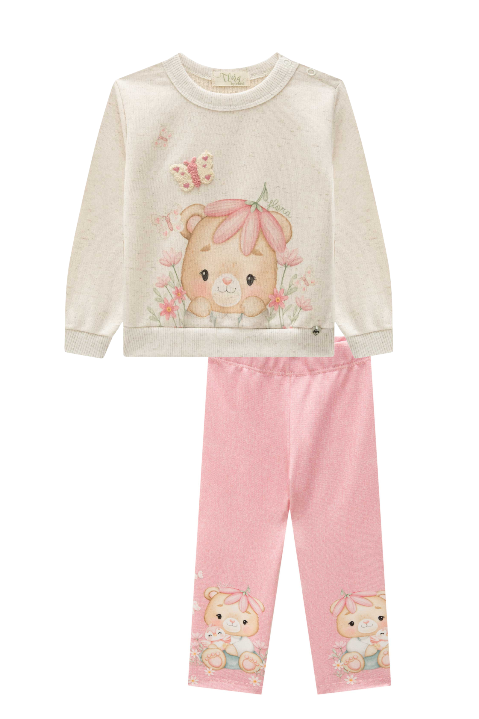 Conjunto de Blusão em Moletom sem Pelúcia e Calça Legging em Molecotton 90699 Infanti Bebê Menina