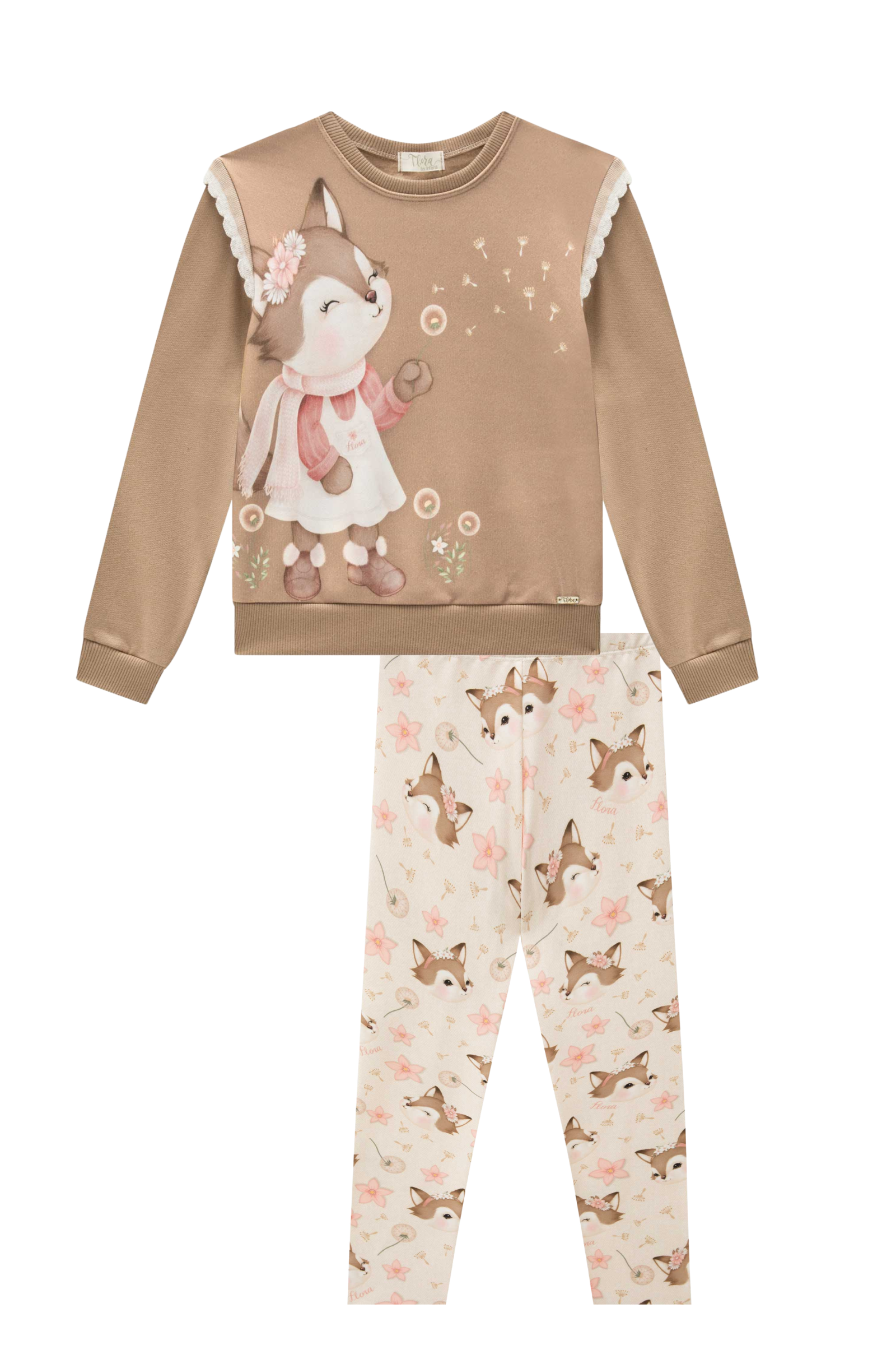 Conjunto de Blusão em Moletom com Pelúcia e Calça Legging em Termoskin Peluciado 89181 Infanti Infantil Menina