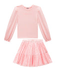 Conjunto de Blusa em Cotton e Saia em Tule Flocking Coração. Com Shorts Embutido 92373 Infanti Infantil Menina