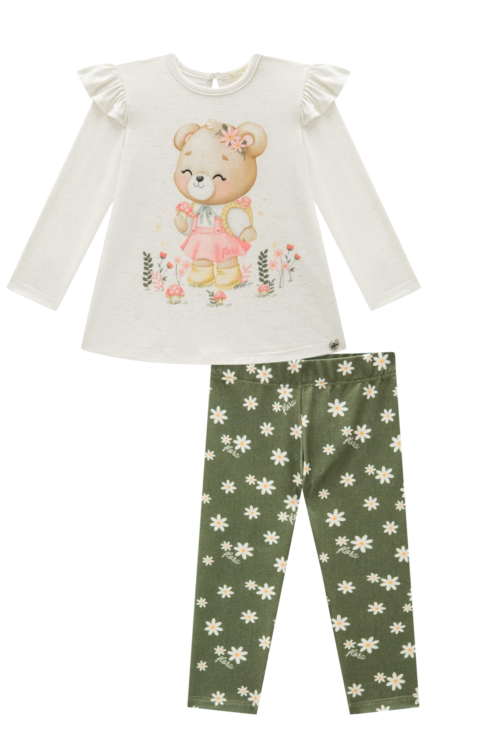 Conjunto de Bata em Malha Comfy Linho com Calça Legging em Molecotton 89650 Infanti Bebê Menina