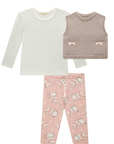 Trio de Blusa em Canelado com Colete em Tricot e Calça Legging em Molecotton 87539 Infanti Bebê Menina