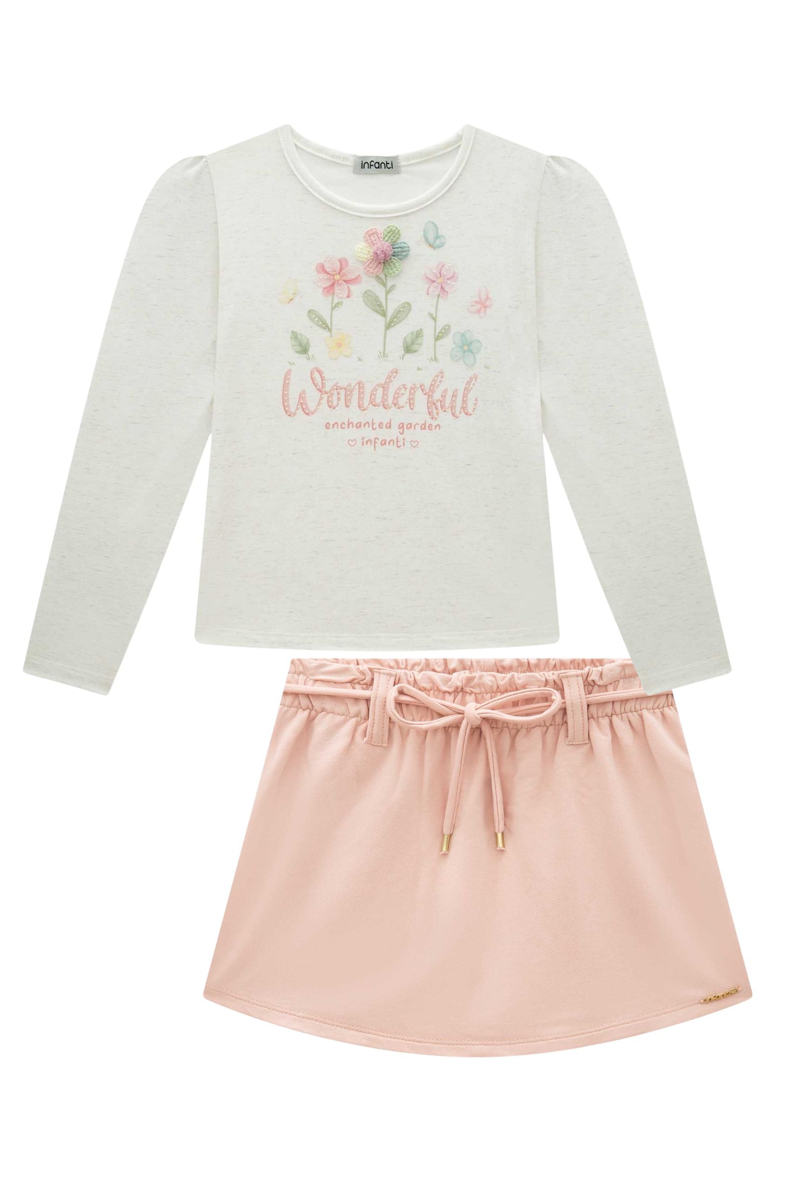 Conjunto de Blusa em Malha Power com Short Saia em Molevisco 92146 Infanti Infantil Menina