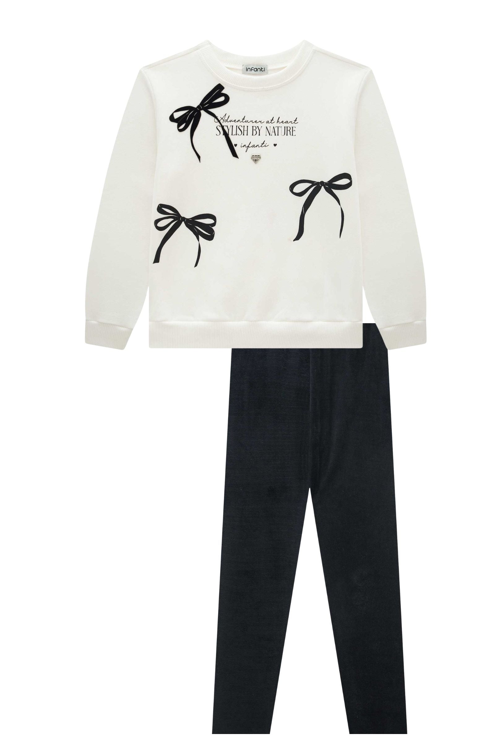 Conjunto de Blusão em Moletom com Pelúcia e Calça Legging em Malha Cotelê 90797 Infanti Infantil Menina