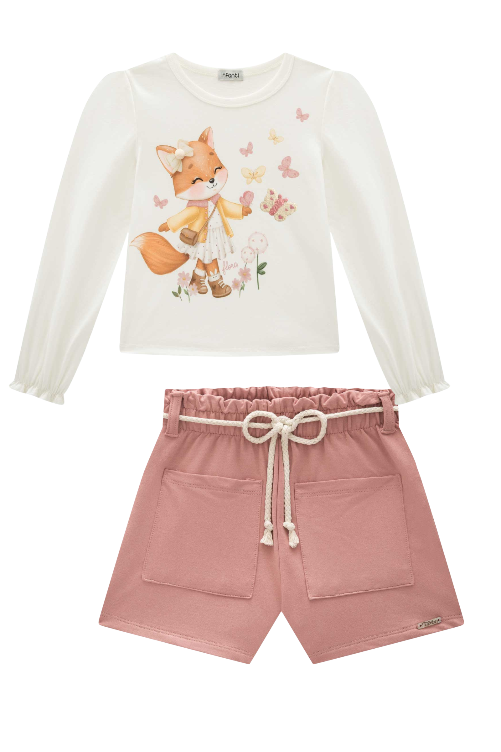 Conjunto de Blusa em Meia Malha com Shorts em Molevisco 90500 Infanti Infantil Menina