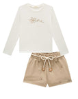 Conjunto de Blusa em Cotton com Shorts em Malha Veludo Cotelê Bordado 93487 Infanti Infantil Menina