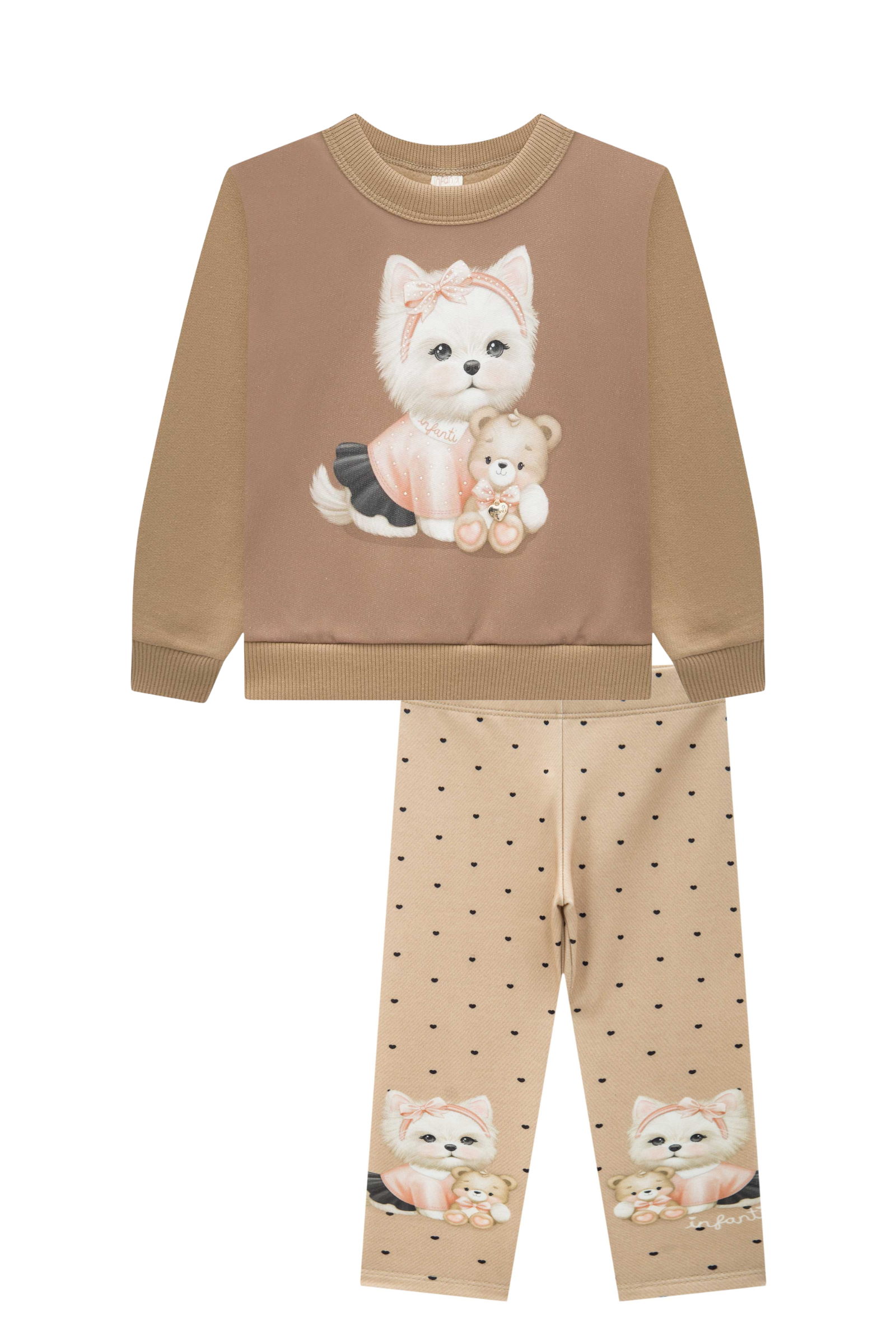 Conjunto de Blusão em Moletom com Pelúcia e Calça Legging em Termoskin Peluciado 91800 Infanti Bebê Menina