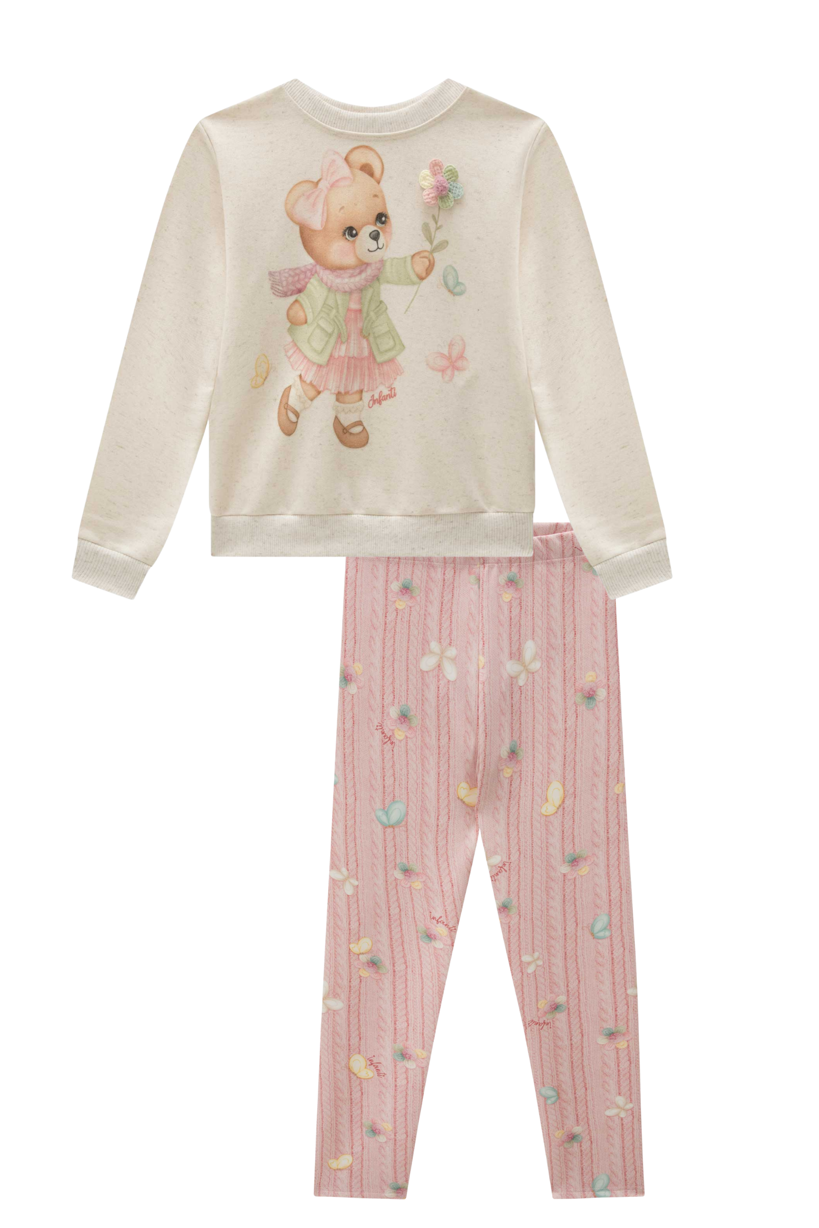 Conjunto de Blusão em Moletom sem Pelúcia e Calça Legging em Fly Tech 89750 Infanti Infantil Menina