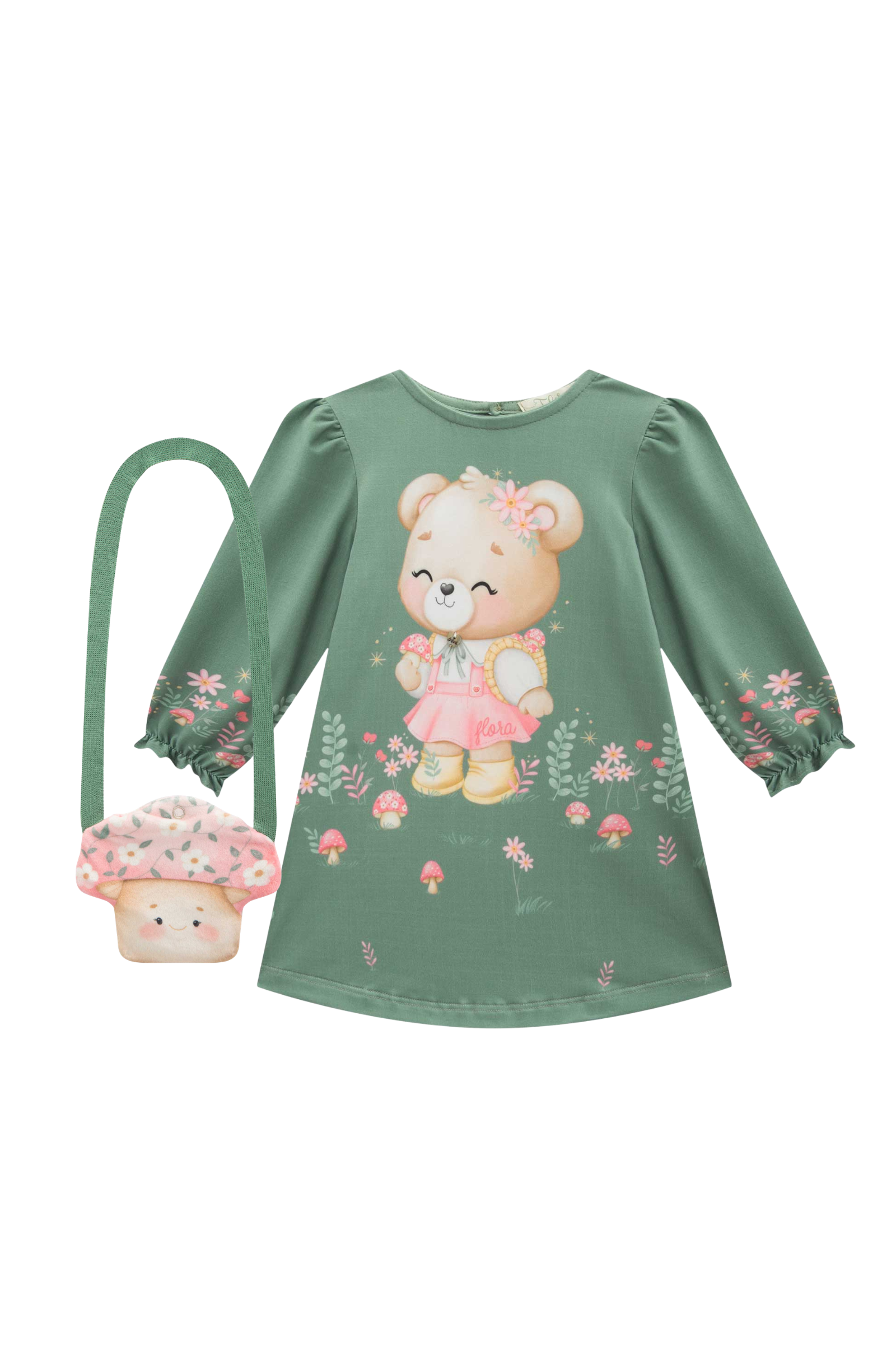 Vestido em Malha Comfy. Acompanha Bolsa em Fleece 89203 Infanti Bebê Menina