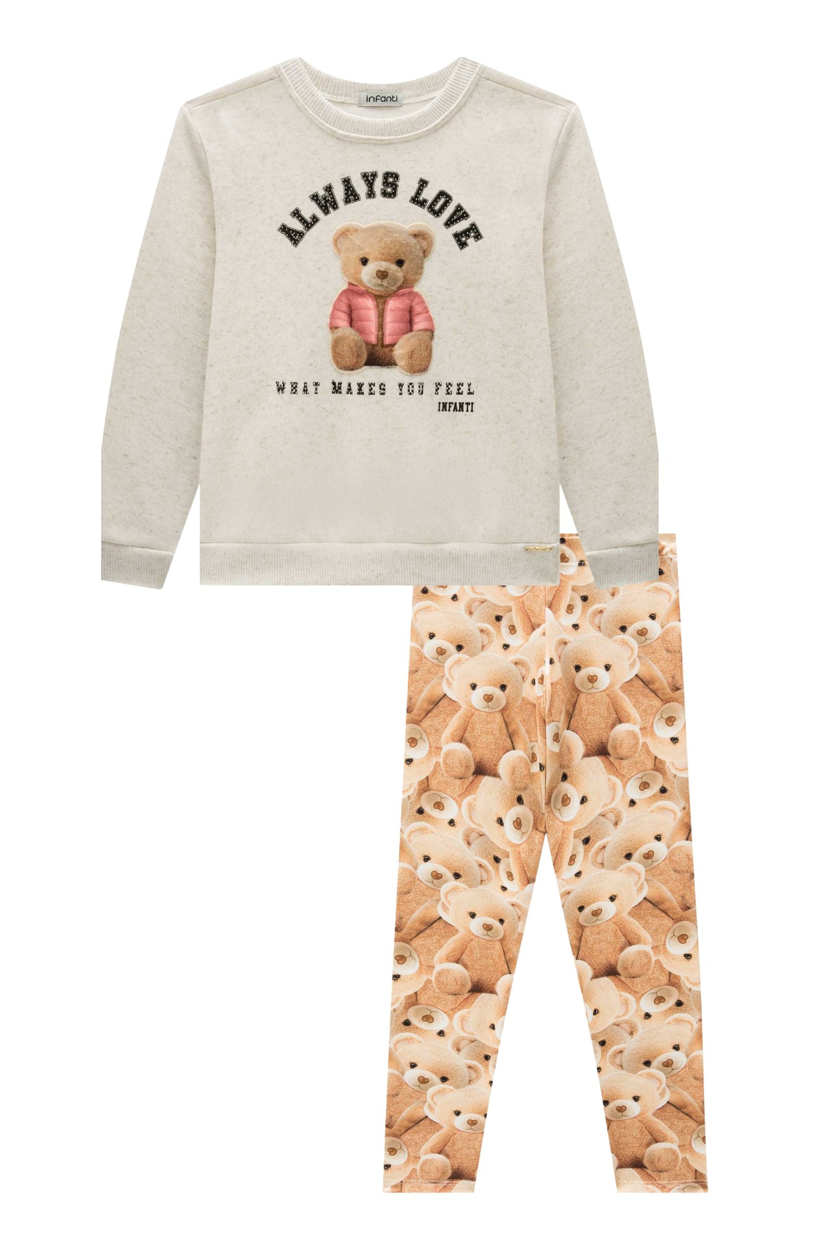 Conjunto de Blusão em Moletom com Pelúcia e Calça Legging em Termoskin Peluciado 92134 Infanti Infantil Menina