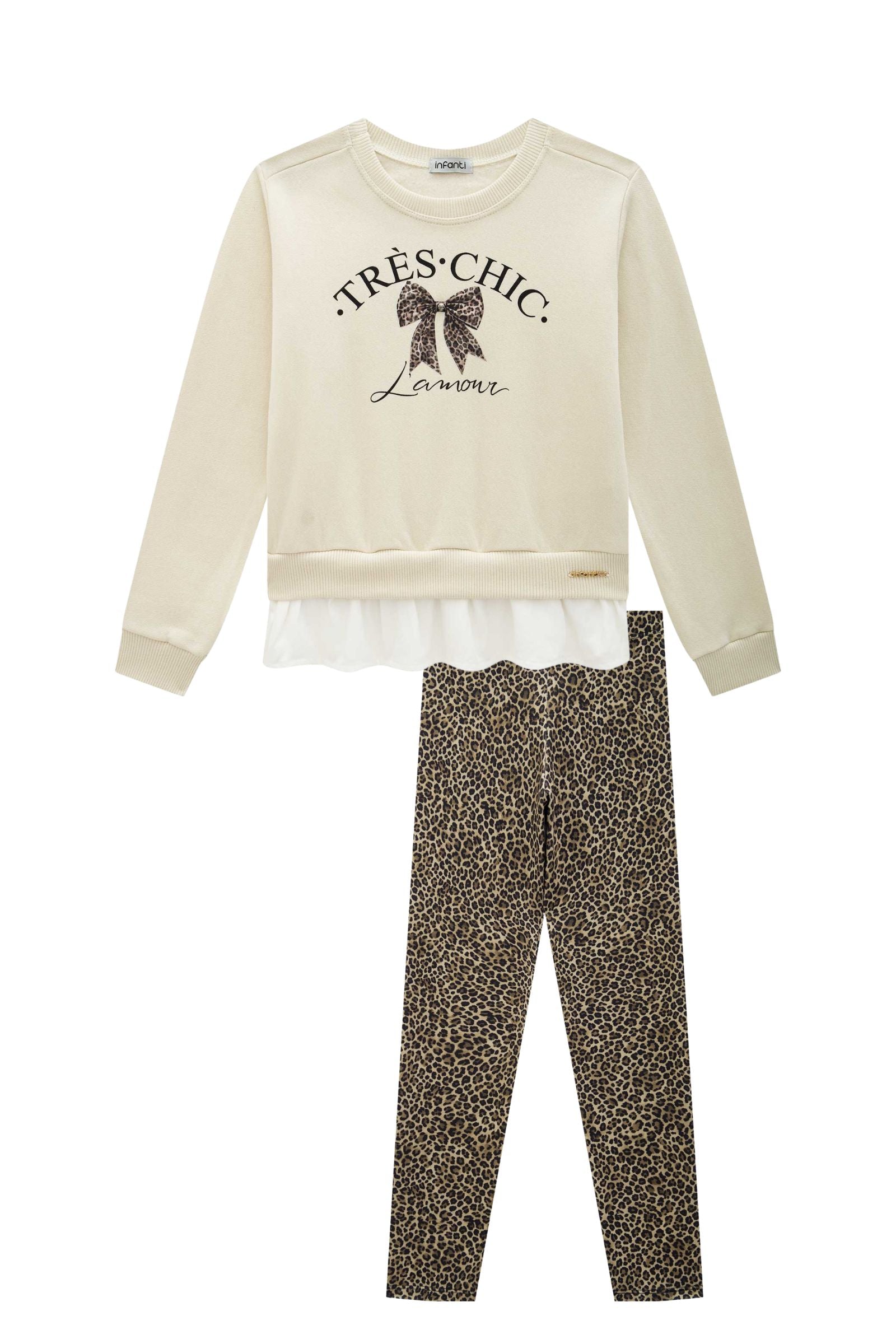 Conjunto de Blusão em Moletom com Pelúcia e Calça Legging em Termoskin Peluciado 89756 Infanti Infantil Menina