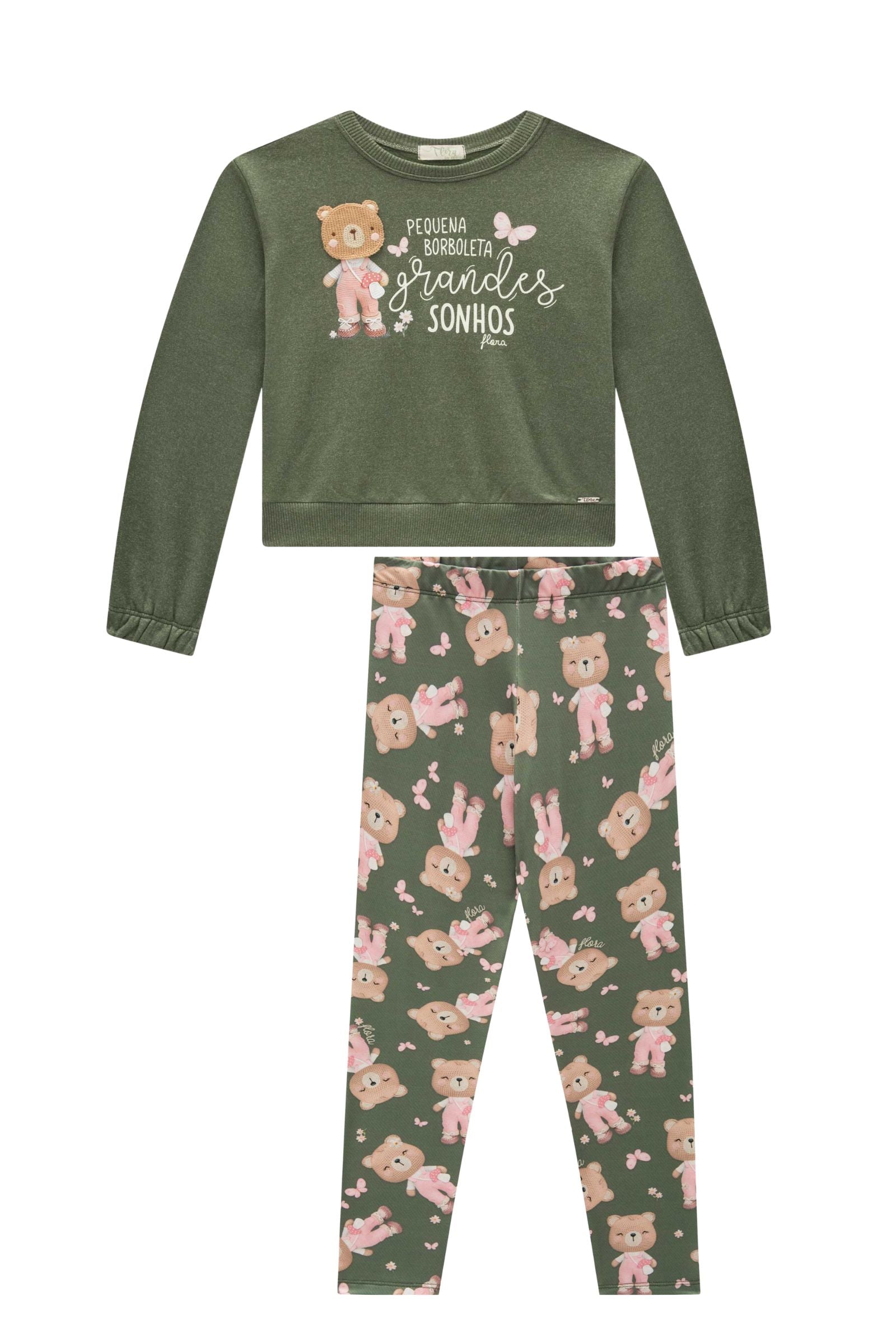 Conjunto de Blusão Boxy em Moletom Diferenciado com Pelúcia com Calça Legging em Termoskin 90492 Infanti Infantil Menina