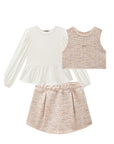 Trio de Blusa em Malha Comfy Colete e Short Saia em Malha Tweed 91897 Infanti Infantil Menina