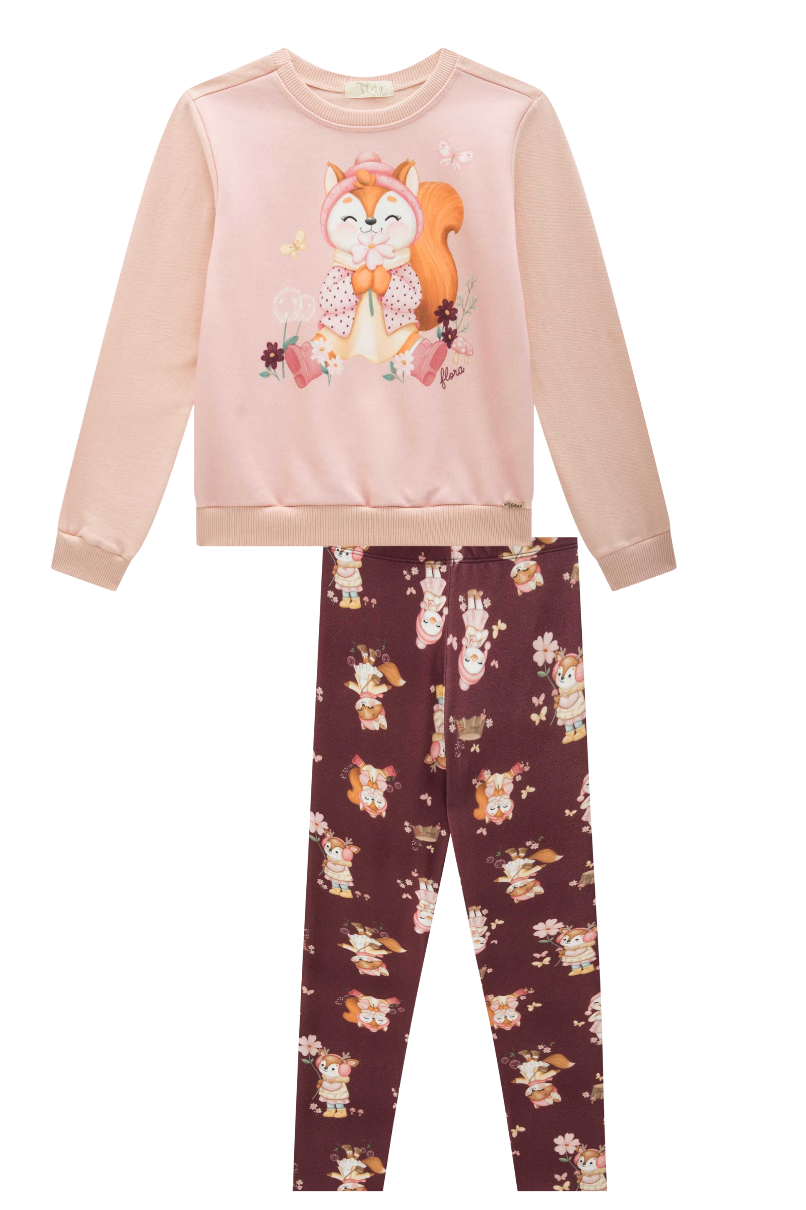 Conjunto de Blusão em Moletom com Pelúcia e Calça Legging em Termoskin Peluciado 89624 Infanti Infantil Menina