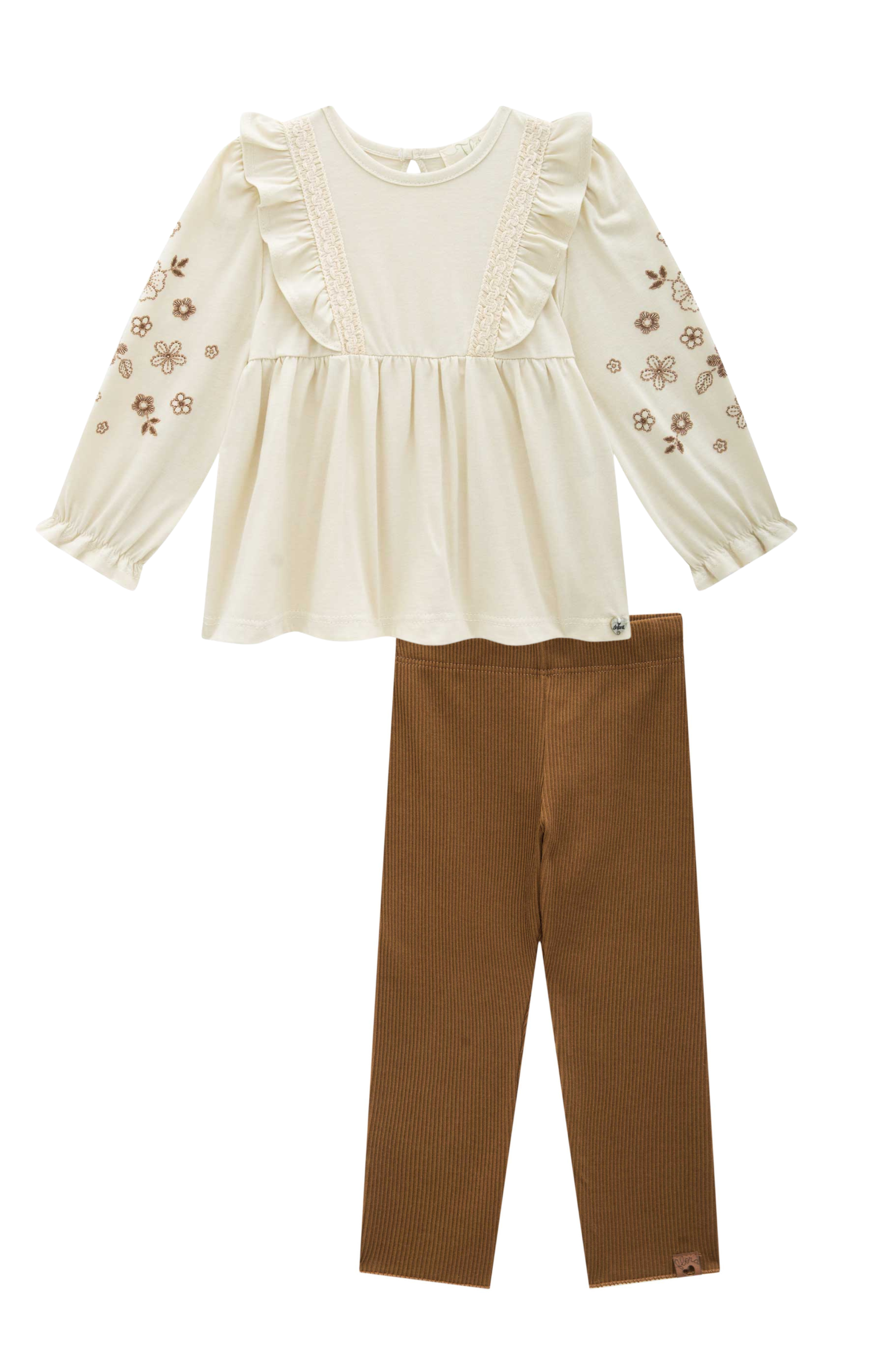 Conjunto de Bata em Meia Malha com Calça Legging em Soft Line 89656 Infanti Bebê Menina