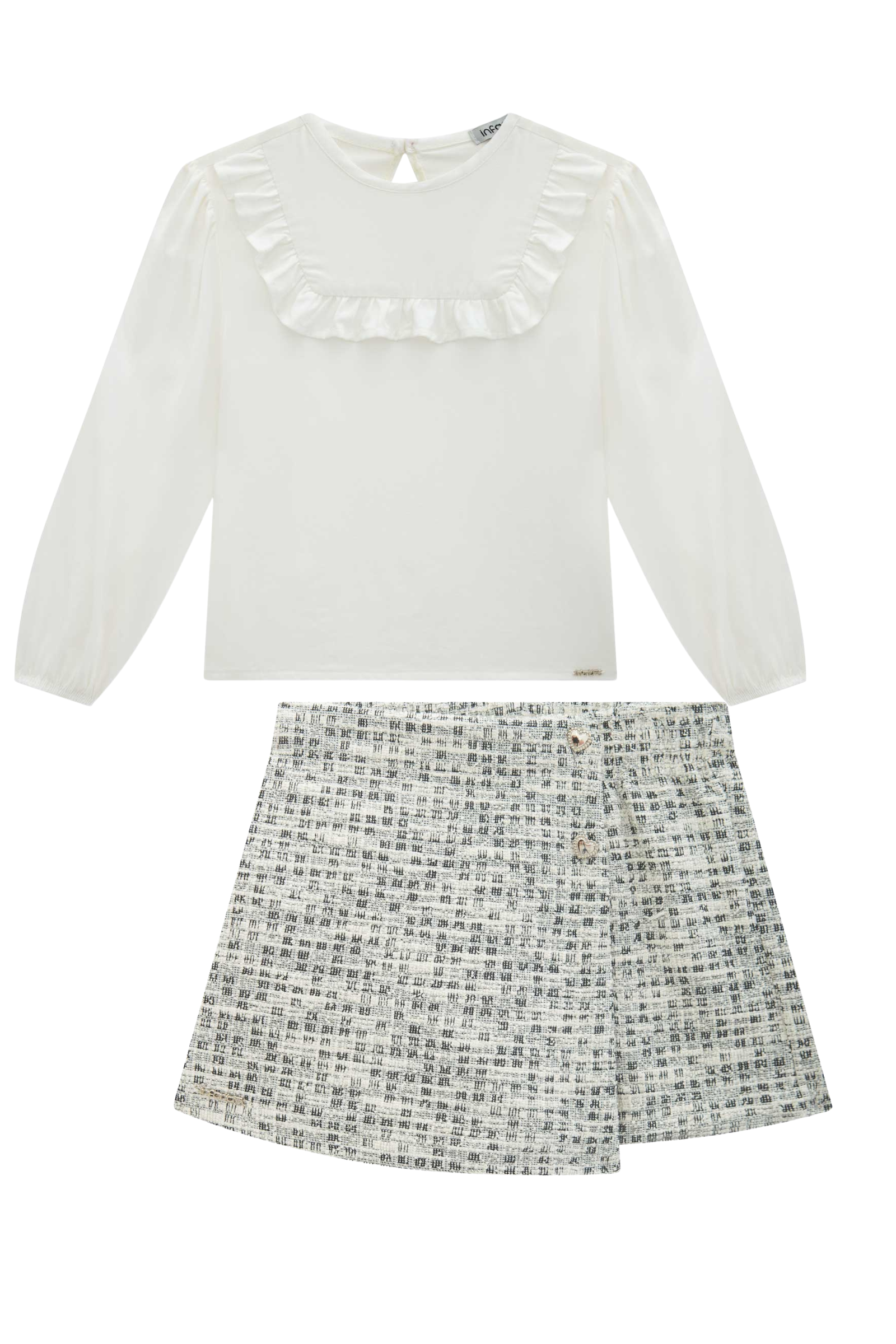 Conjunto de Blusa em Viscose Sarjada e Short Saia em Malha Tweed 90748 Infanti Infantil Menina