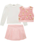 Trio de Blusa em Malha Comfy Colete em Fleece Luxo e Short Saia em Moletom sem Pelúcia 92556 Infanti Infantil Menina