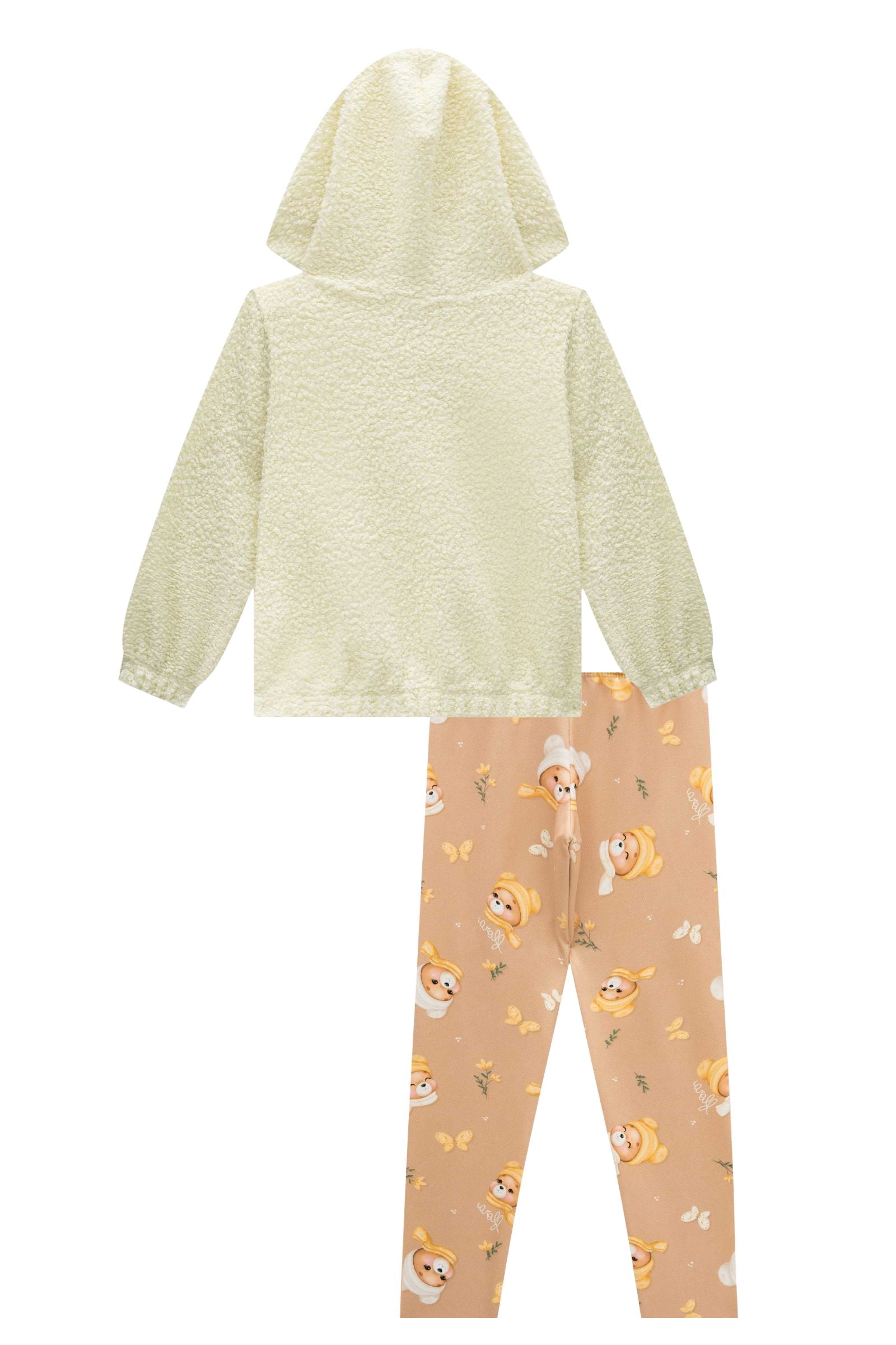 Conjunto de Blusão em Pelo Teddy e Calça Legging em Termoskin Peluciado 92472 Infanti Infantil Menina