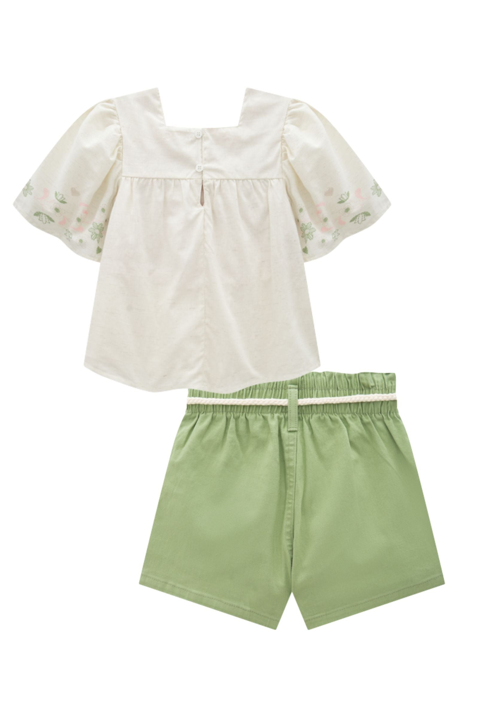 Conjunto de Bata em Linho Deluxe e Shorts em Sarja com Elastano 93559 Infanti Infantil Menina