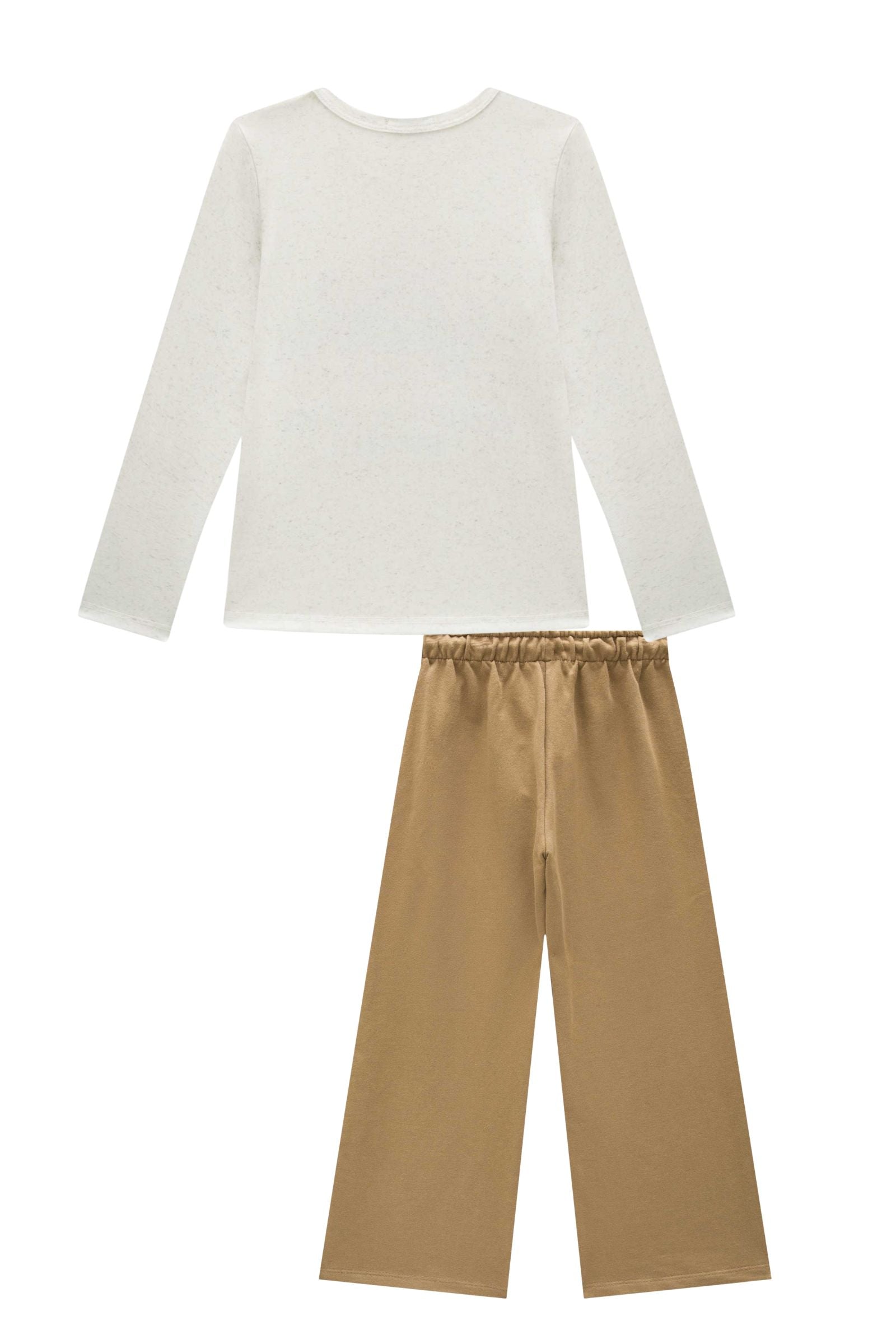 Conjunto de Blusa em Malha Power e Calça Wide Leg em Moletom sem Pelúcia 92504 Infanti Infantil Menina