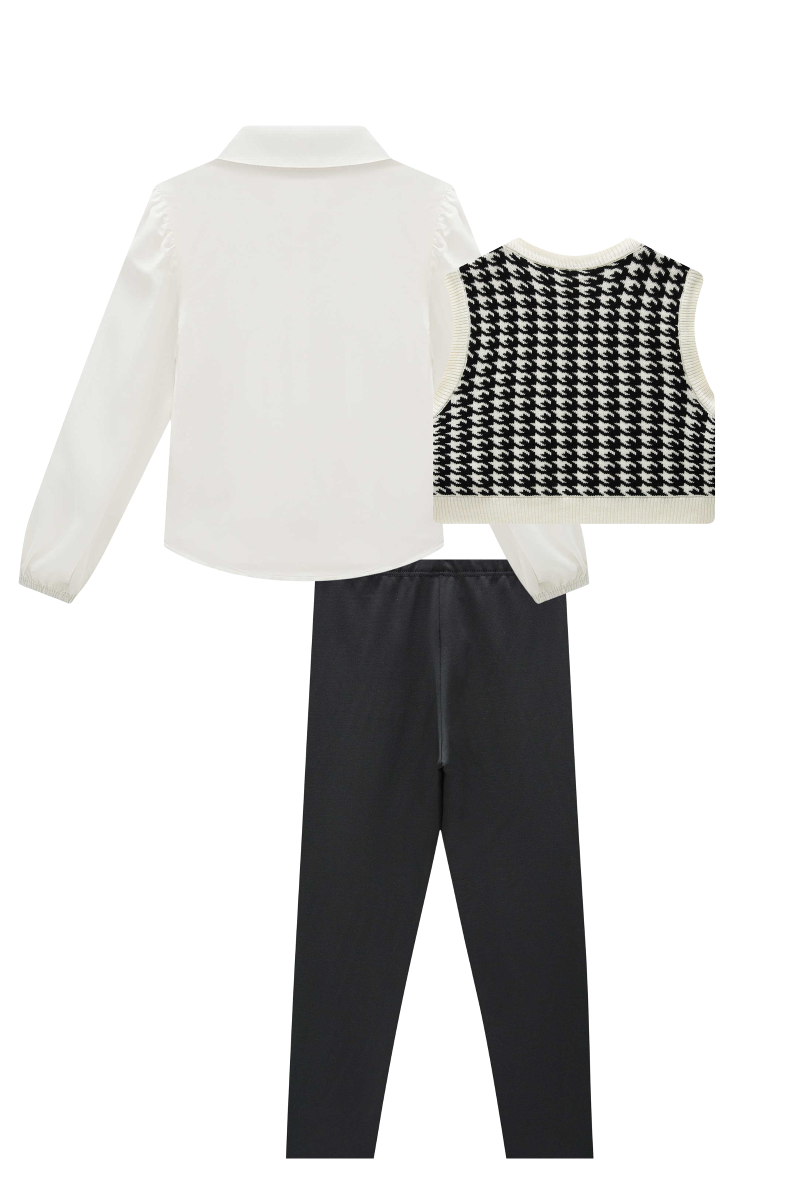 Trio de Camisa em Viscose Colete em Tricot e Calça Legging em Termoskin Peluciado 87689 Infanti Infantil Menina