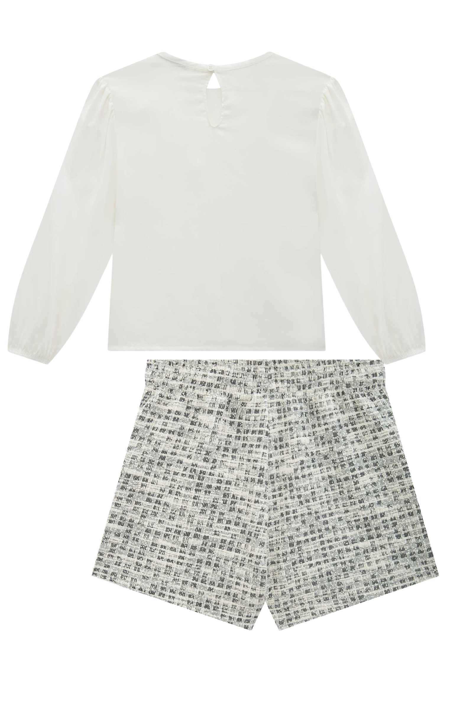 Conjunto de Blusa em Viscose Sarjada e Short Saia em Malha Tweed 90748 Infanti Infantil Menina
